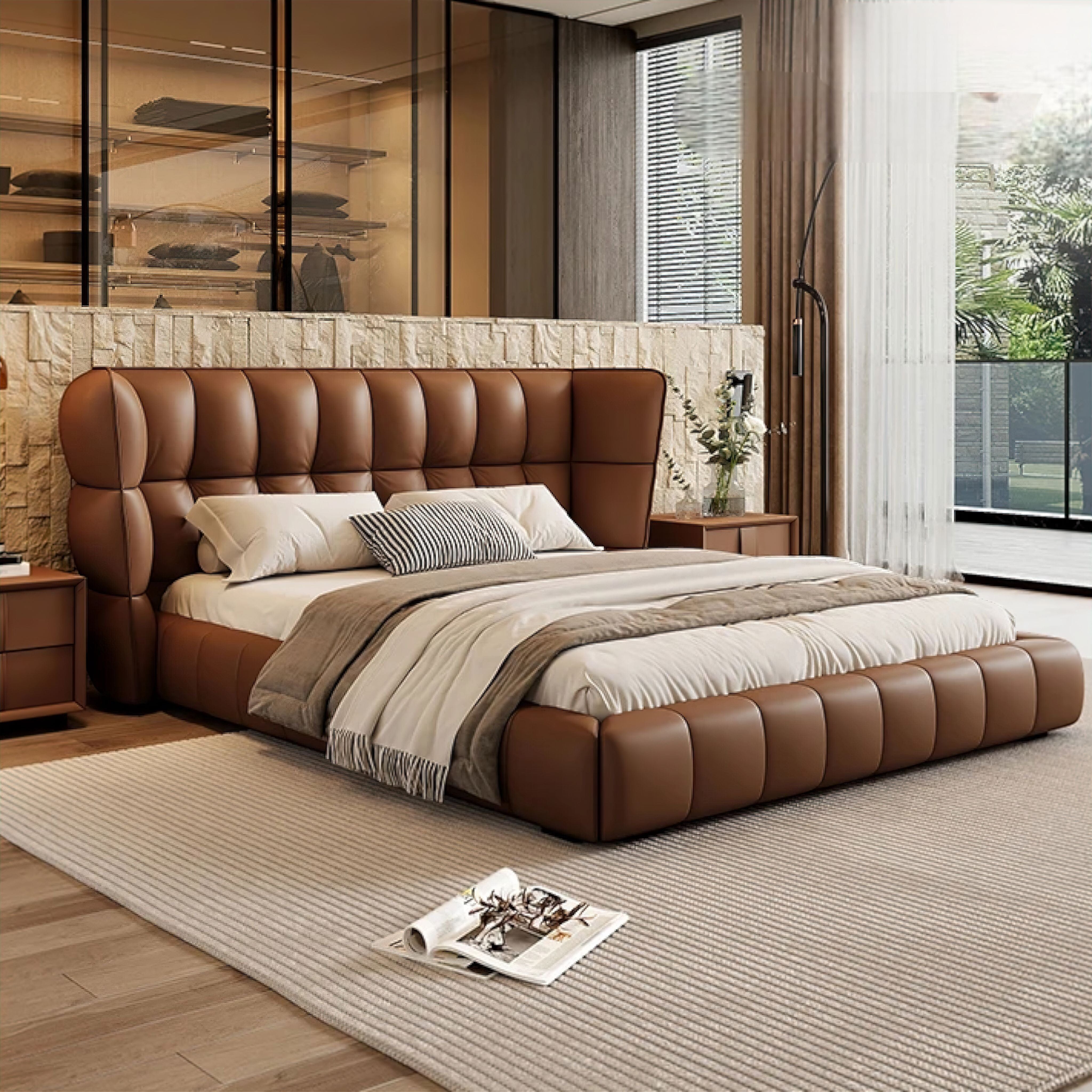 Modern Contemporary Bed Nappa Leather Bed Luxury Furniture