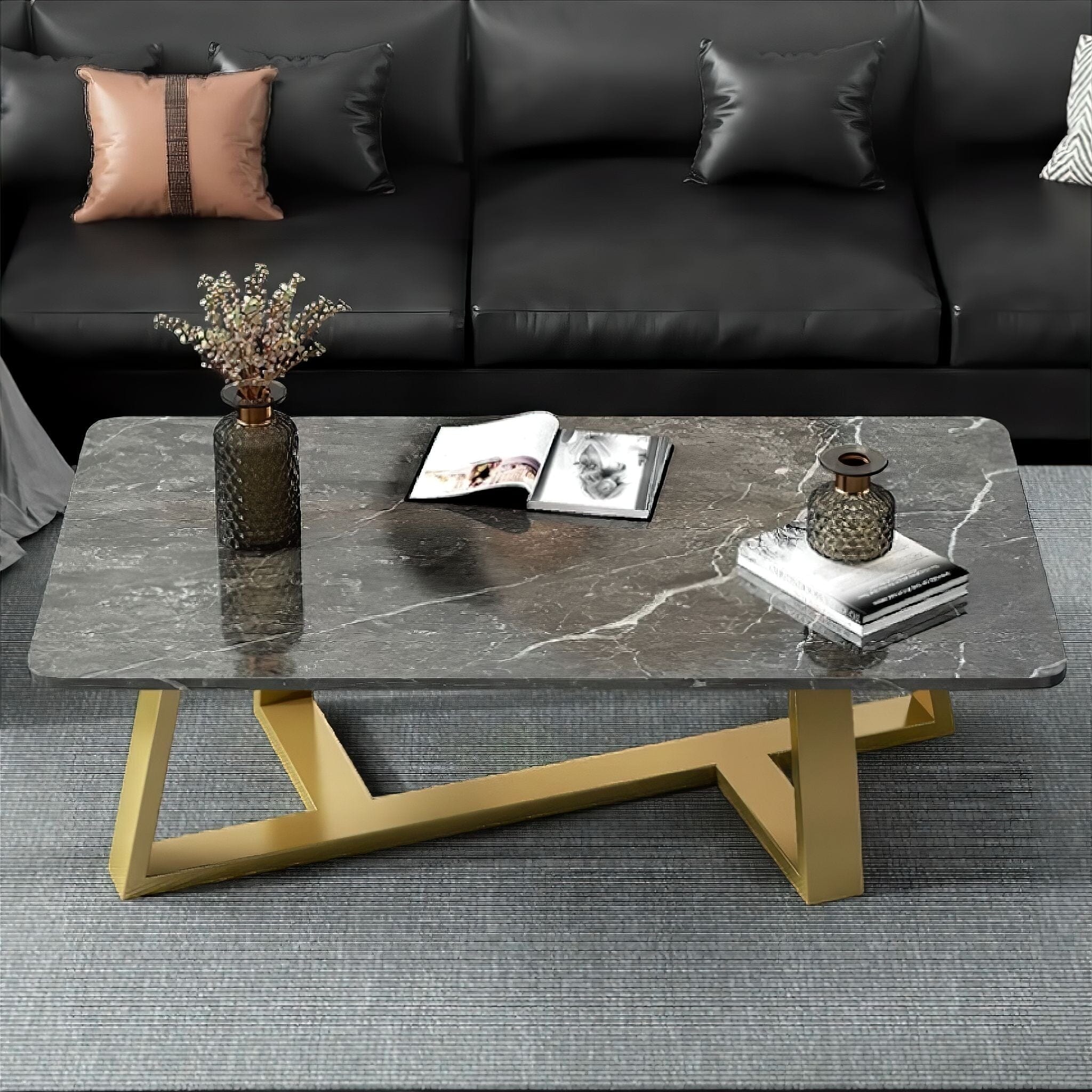 Alma Coffee Table Charcoal + Gold 100cm 