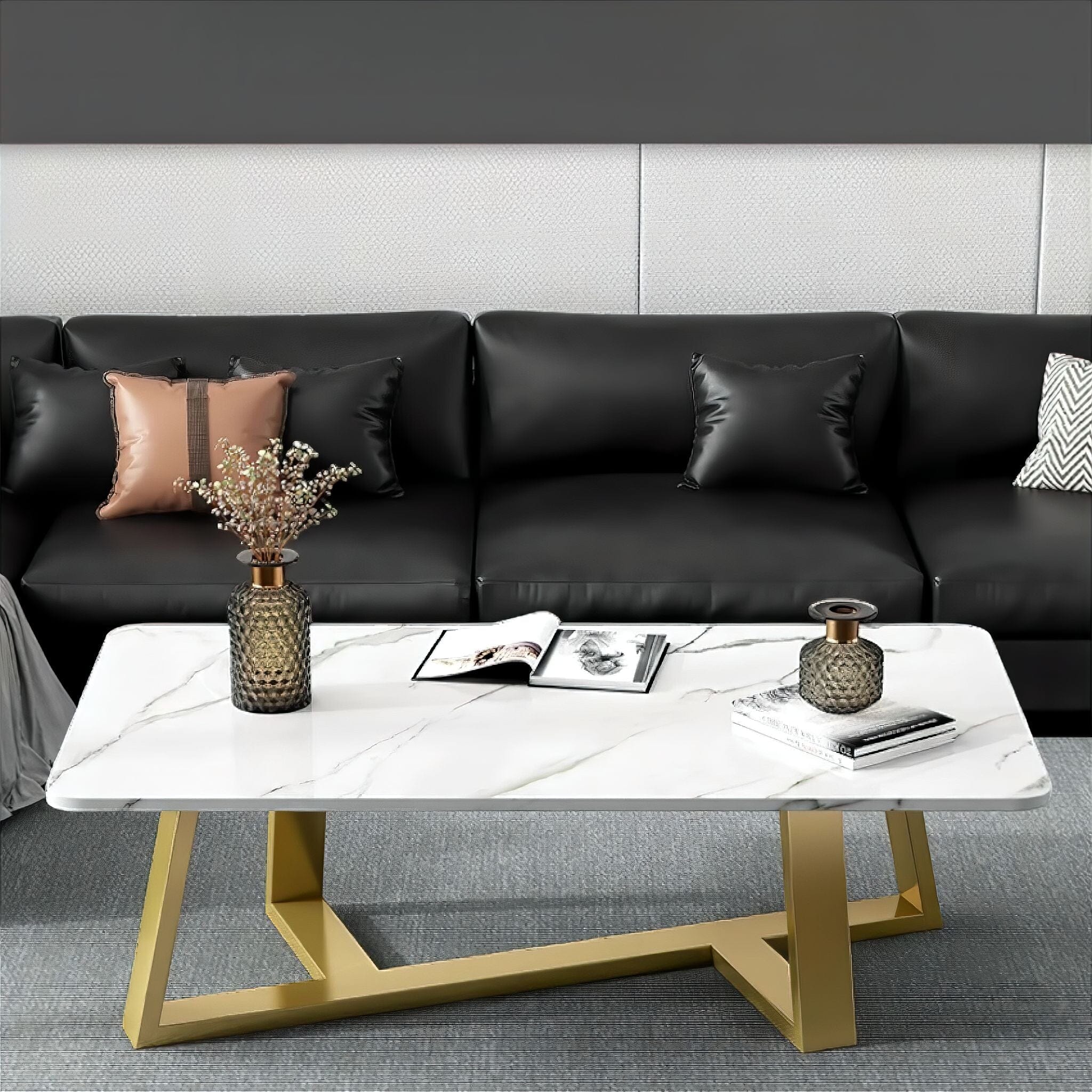 Alma Coffee Table White + Gold 100cm 