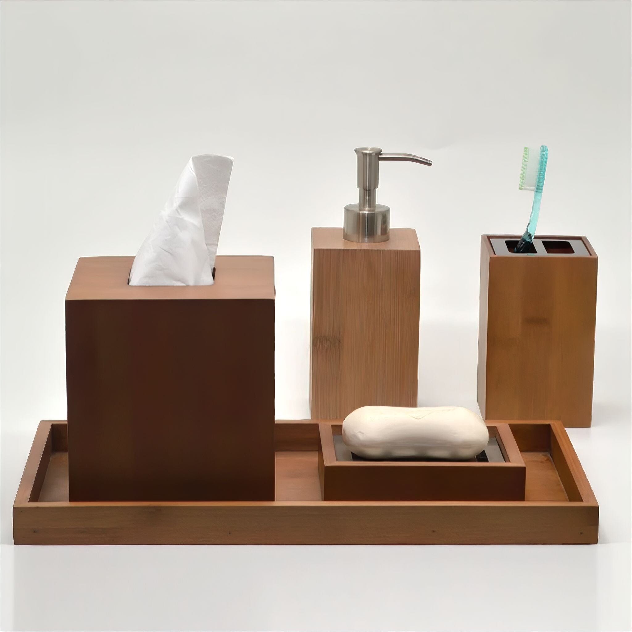 Bamboo Bathroom Accessories Set 5 Piece Set 