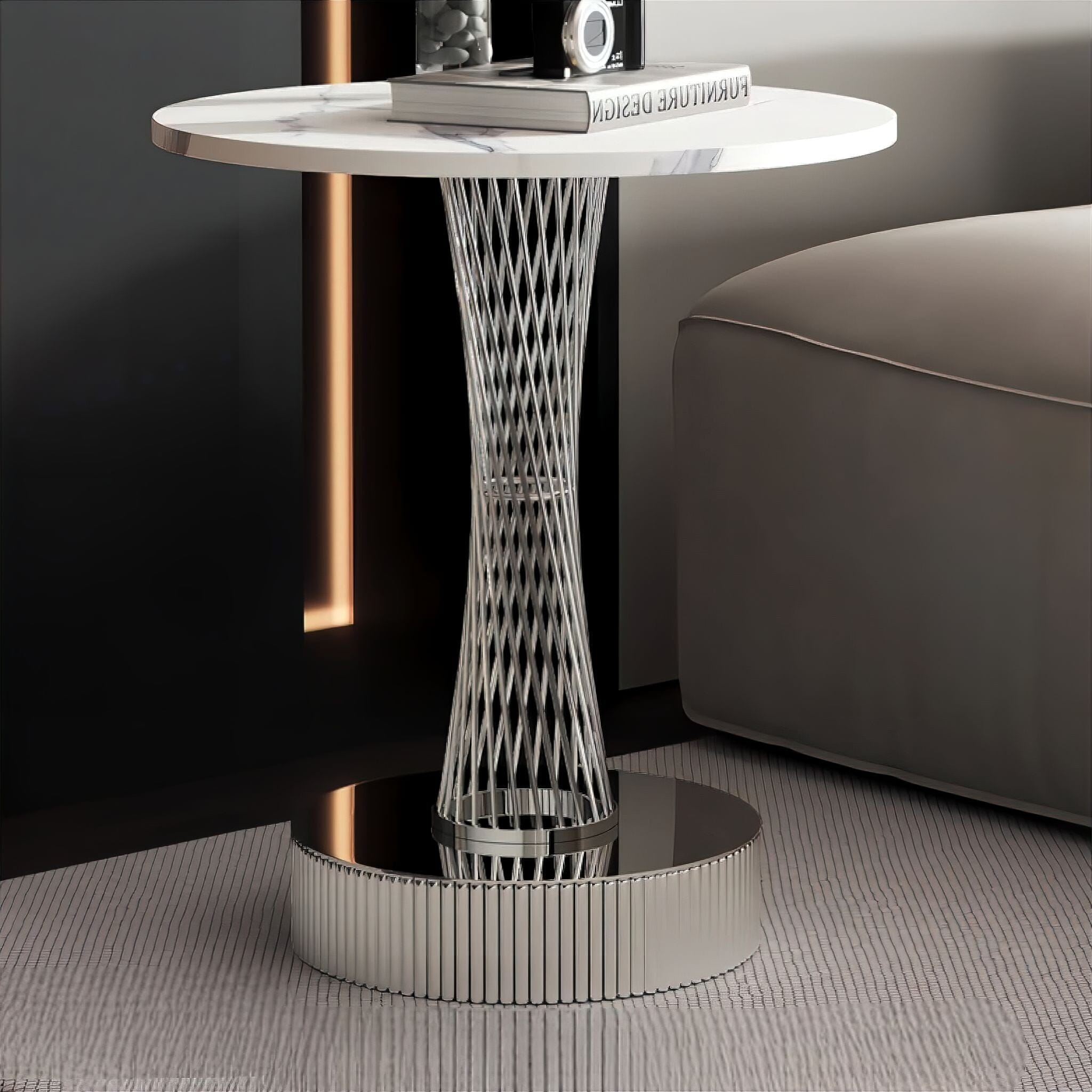 Basile Side Table White + Silver 