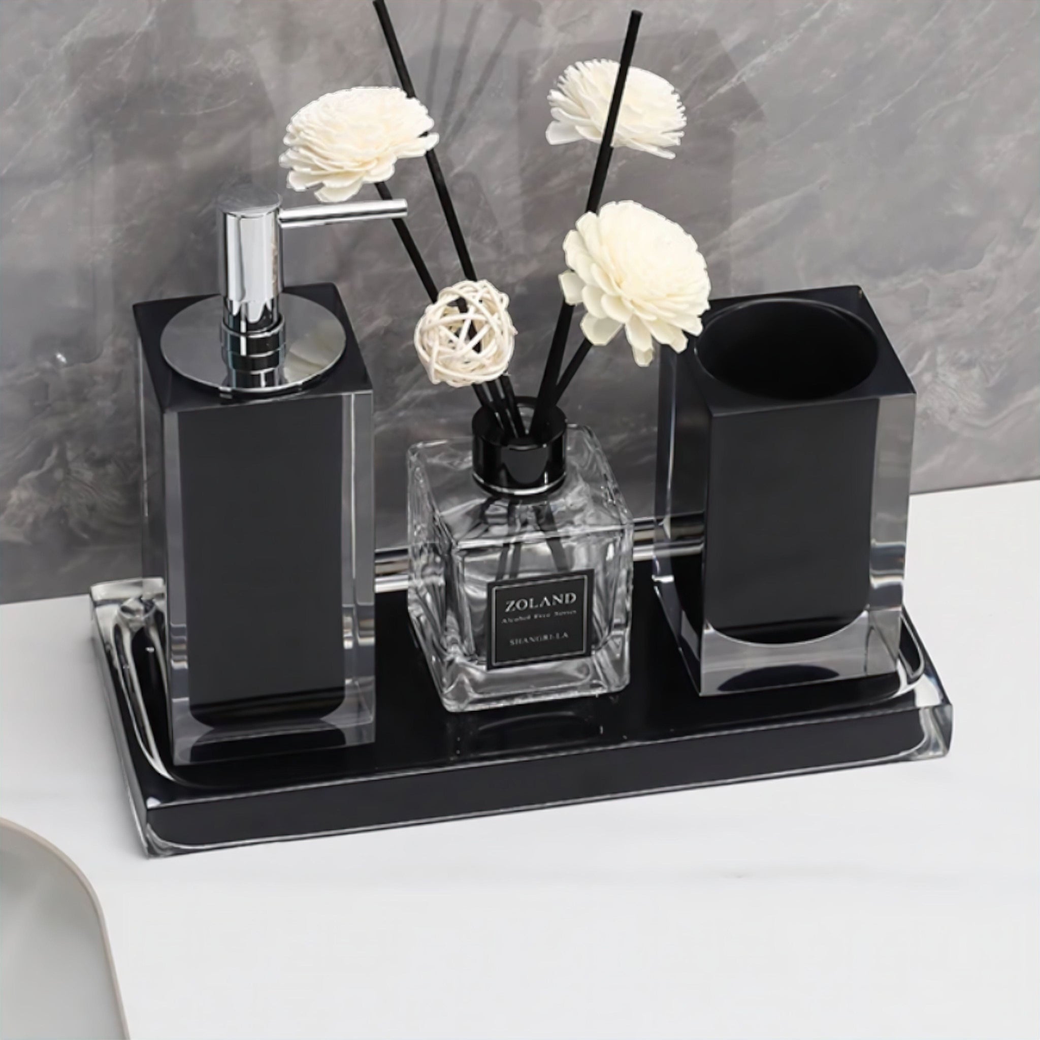 Carlo Bathroom Accessories Set 4 x Piece Set Black 