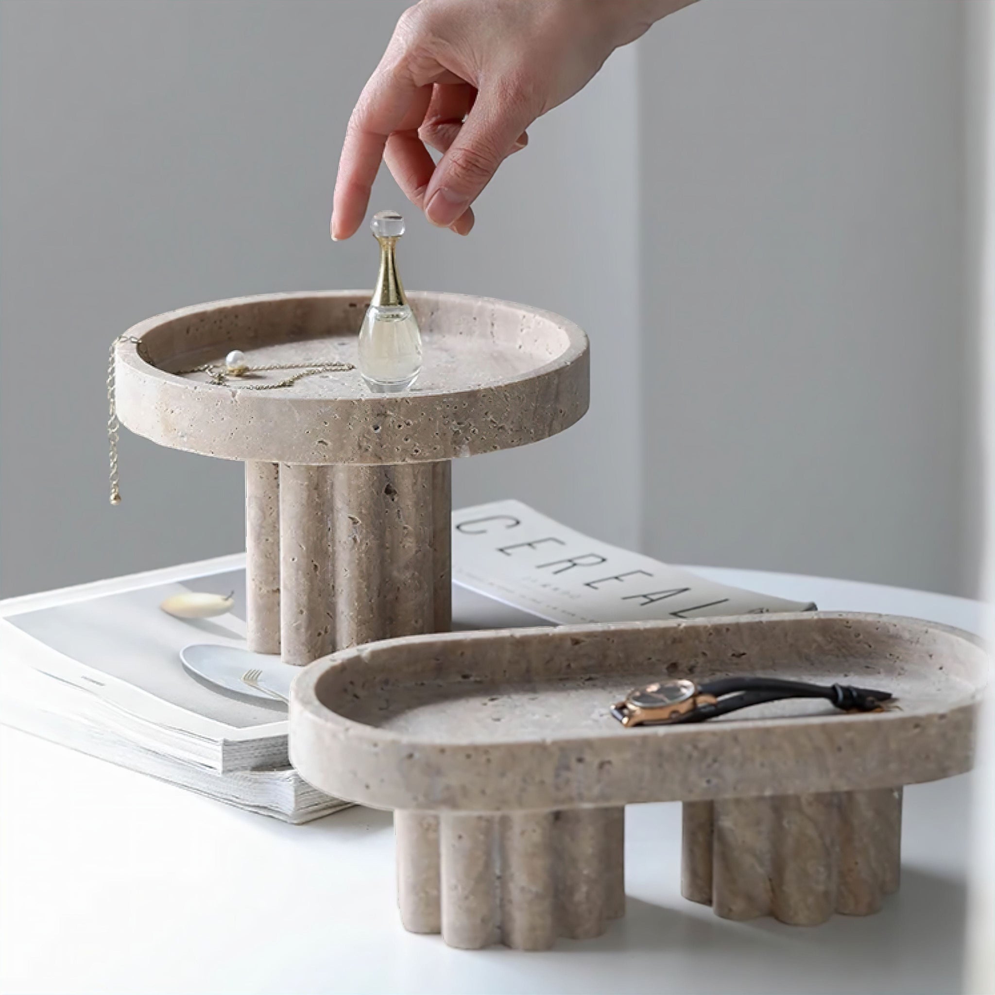 Carlotta Travertine Tray Decorative Trays 