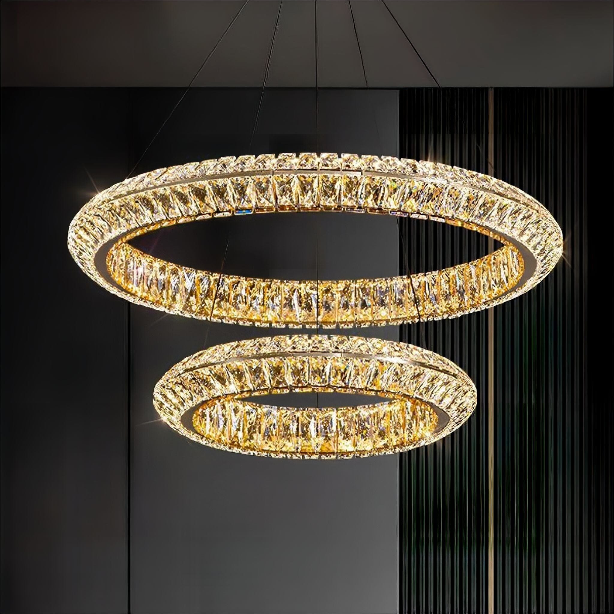 Charles-Edouard Crystal Chandelier Double Ring: 60cm Gold Neutral Light