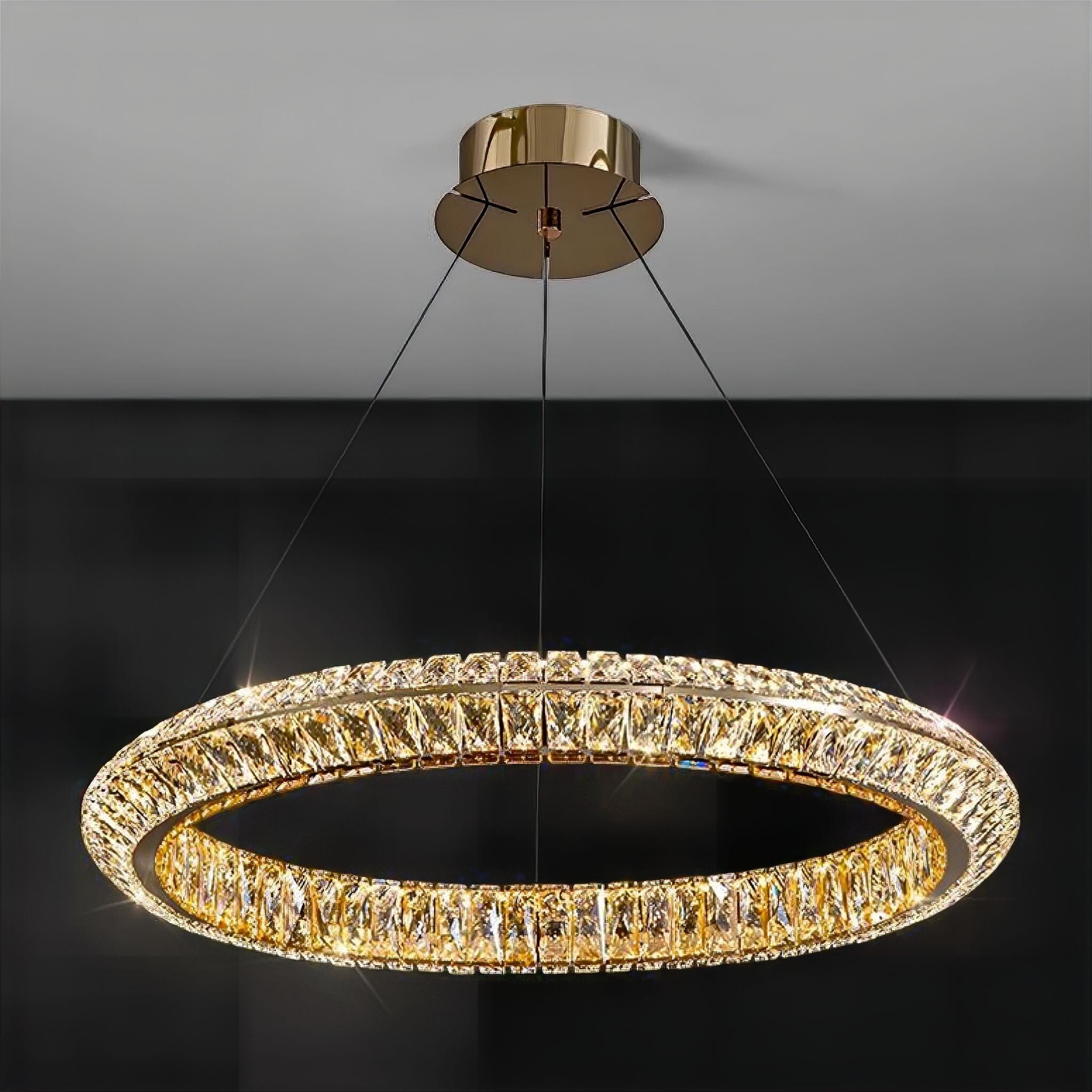 Charles-Edouard Crystal Chandelier Single Ring: 60cm Gold Neutral Light