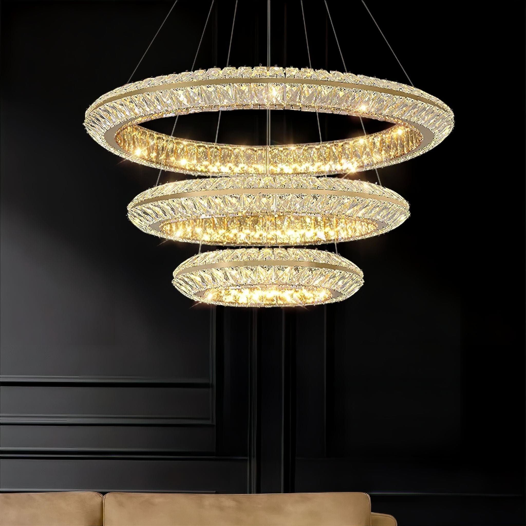 Charles-Edouard Crystal Chandelier Tripple Ring: 80cm Gold Neutral Light