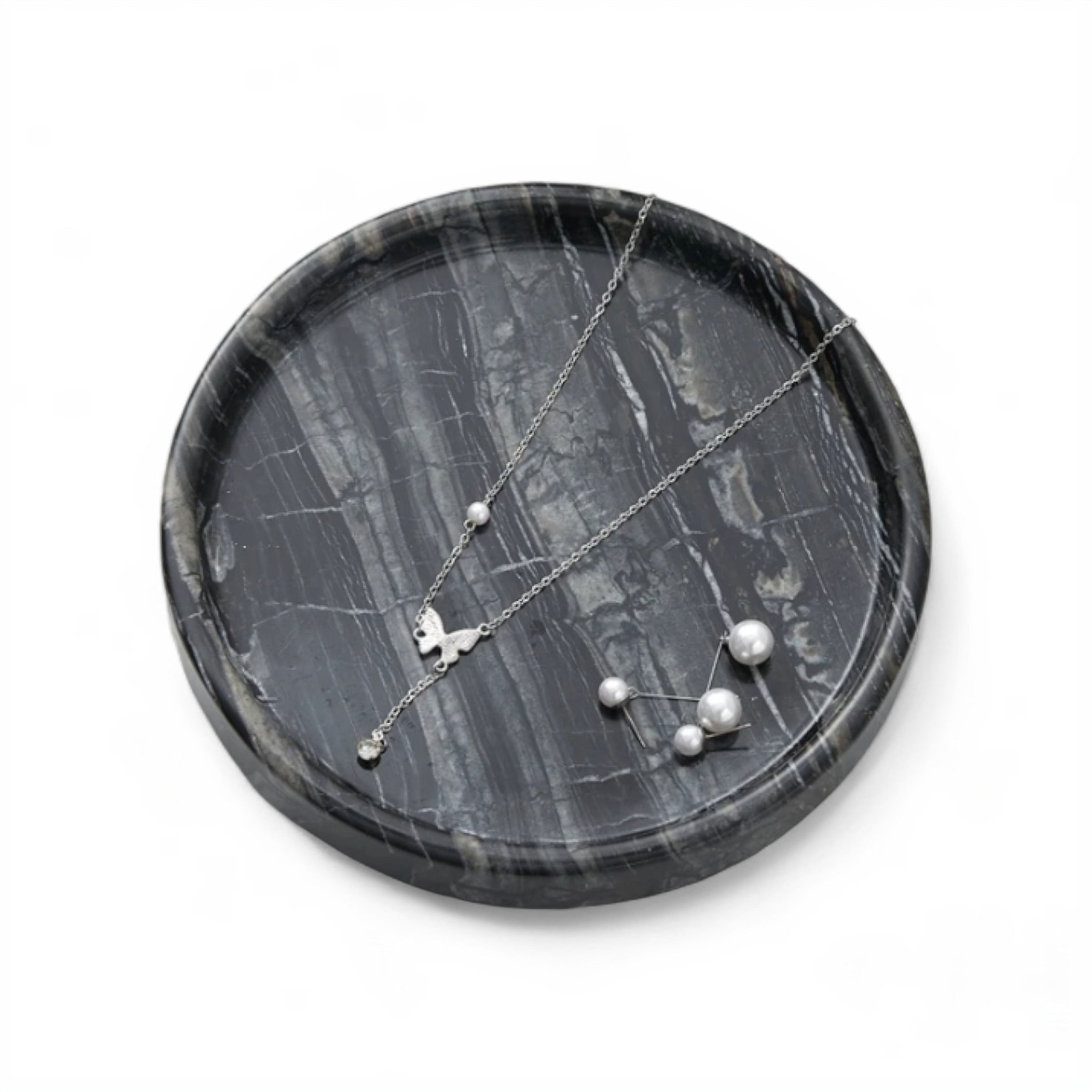 Circular Marble Tray Black S 