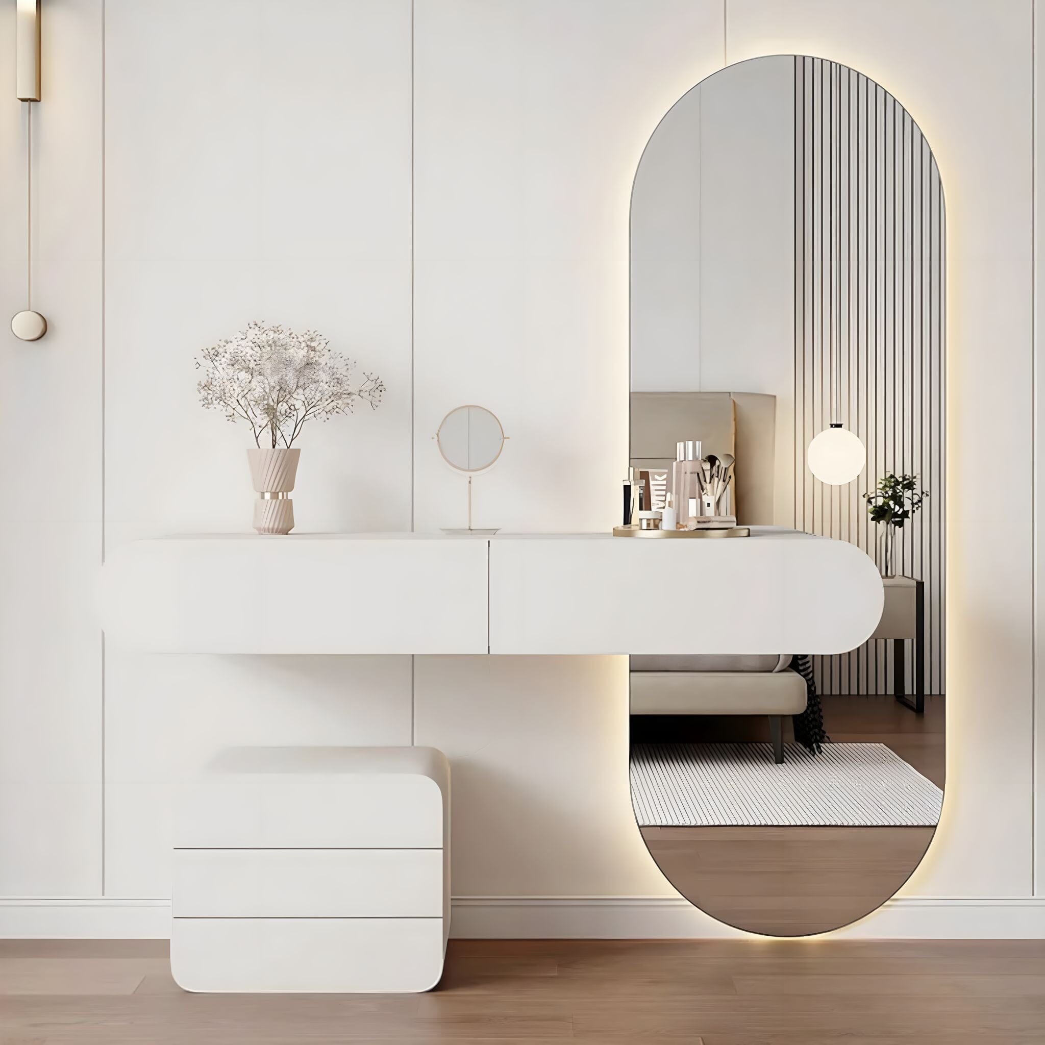 White Mirror Makeup Table | Modern Organizer for Living Room – Victoria ...