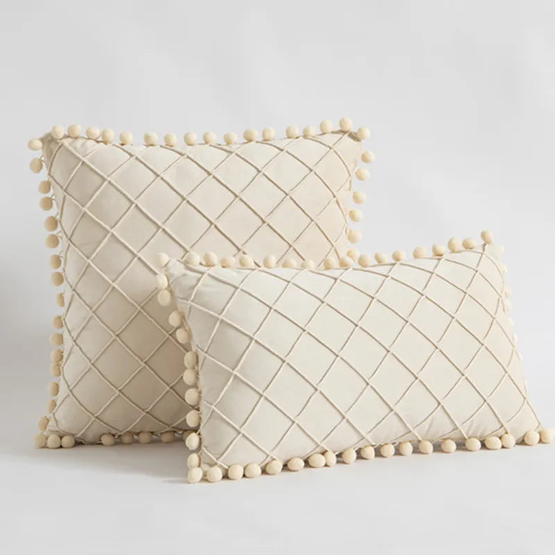 Diamond Luxe Cushion Case Cream 30cm L x 50cm H 