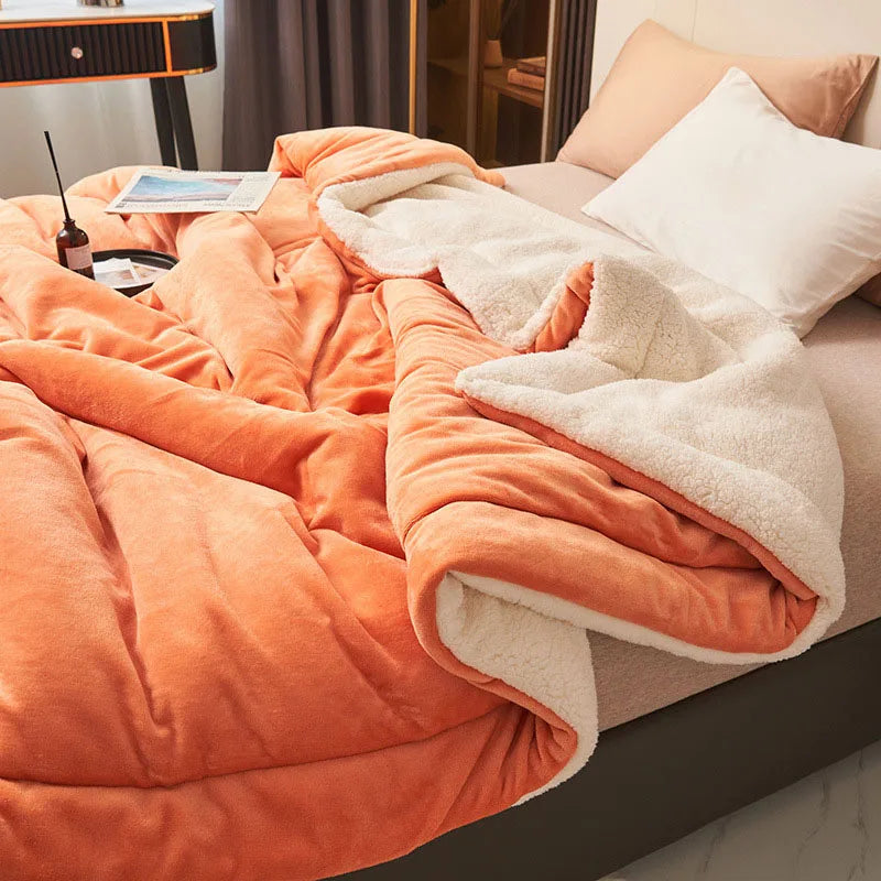 Double Layer Thickened Lamb Plush Blanket Winter Soft Comfortable Plush Fleece Plaids For Bed Sofa Warm Mantas Throw Blankets 