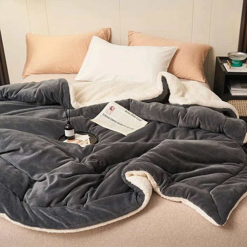Double Layer Thickened Lamb Plush Blanket Winter Soft Comfortable Plush Fleece Plaids For Bed Sofa Warm Mantas Throw Blankets Style-07 100x120cm 