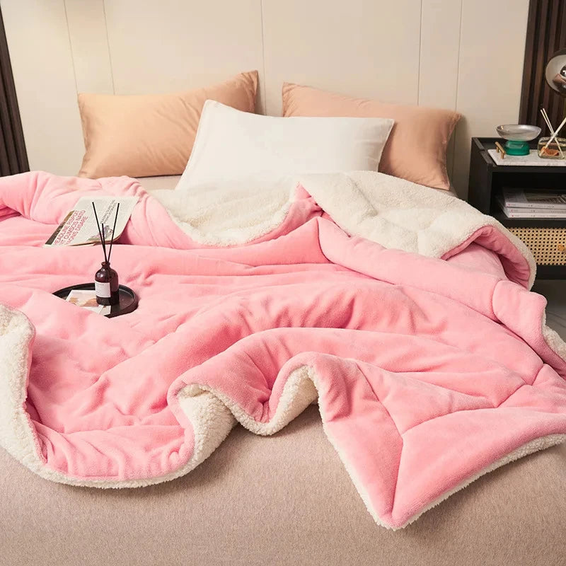 Double Layer Thickened Lamb Plush Blanket Winter Soft Comfortable Plush Fleece Plaids For Bed Sofa Warm Mantas Throw Blankets Style-09 180x200cm 