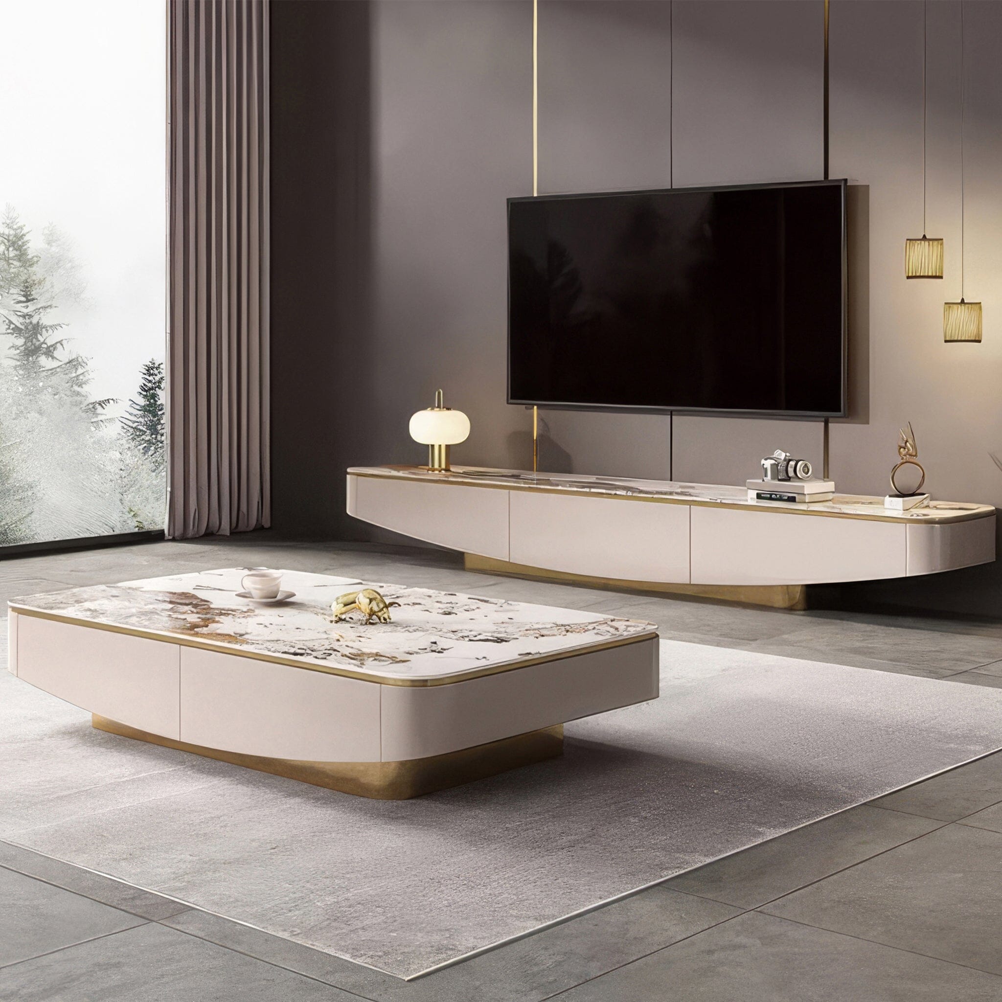 Élodie TV Cabinet Tv Cabinet 200cm Gold + Ivory 