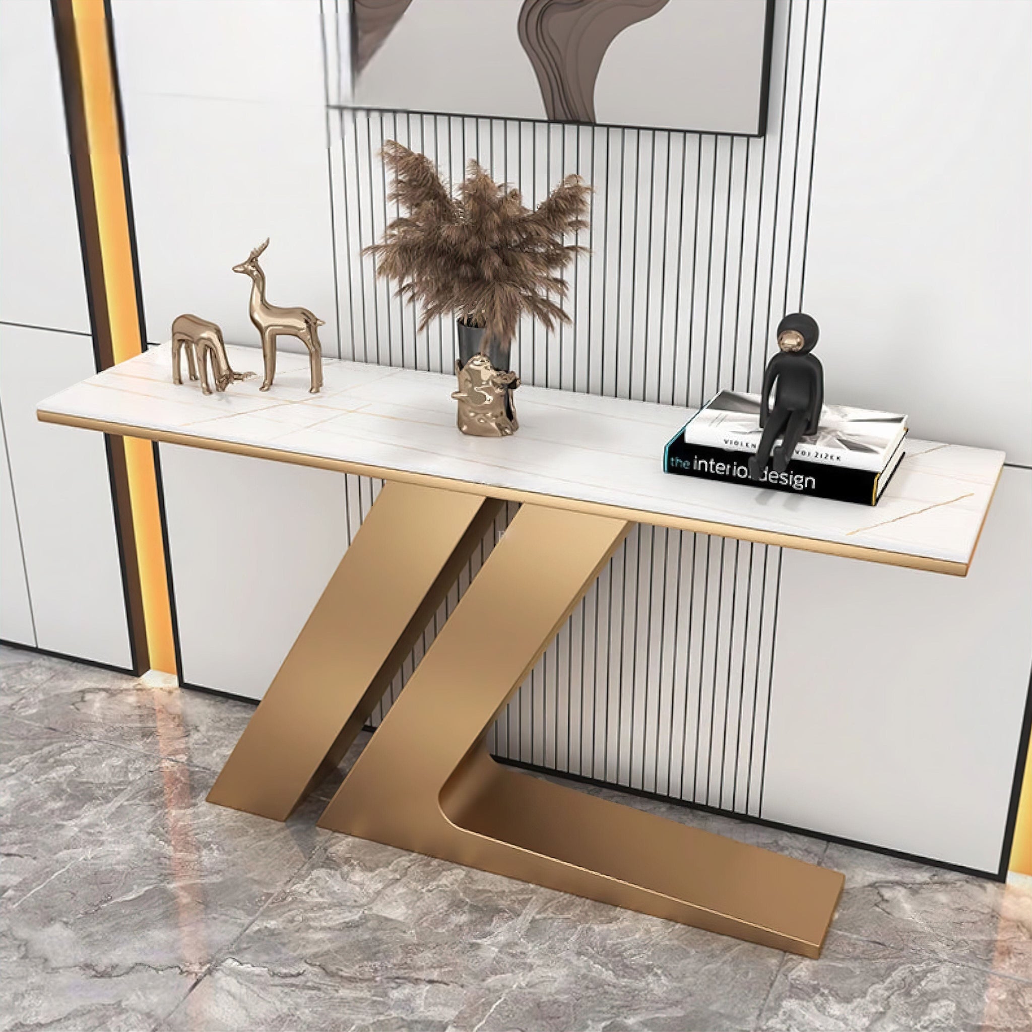 Emerald Hallway Table White + Gold 100cm 