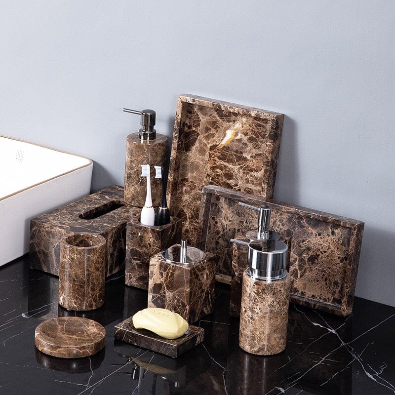 Emperador Dark Marble Bathroom Collection Bathroom Accessories 