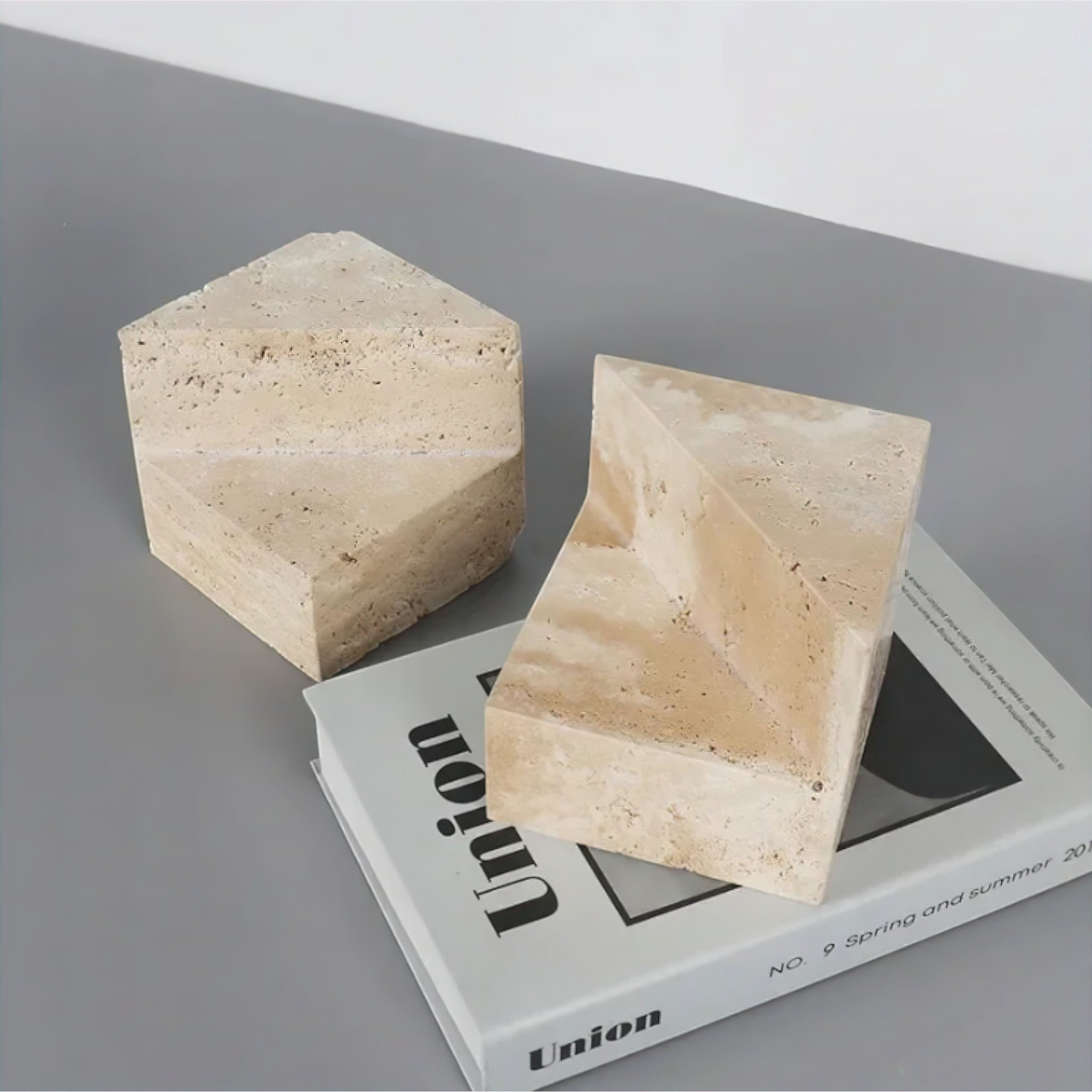 Enzo Travertine Bookends Set (JS) 