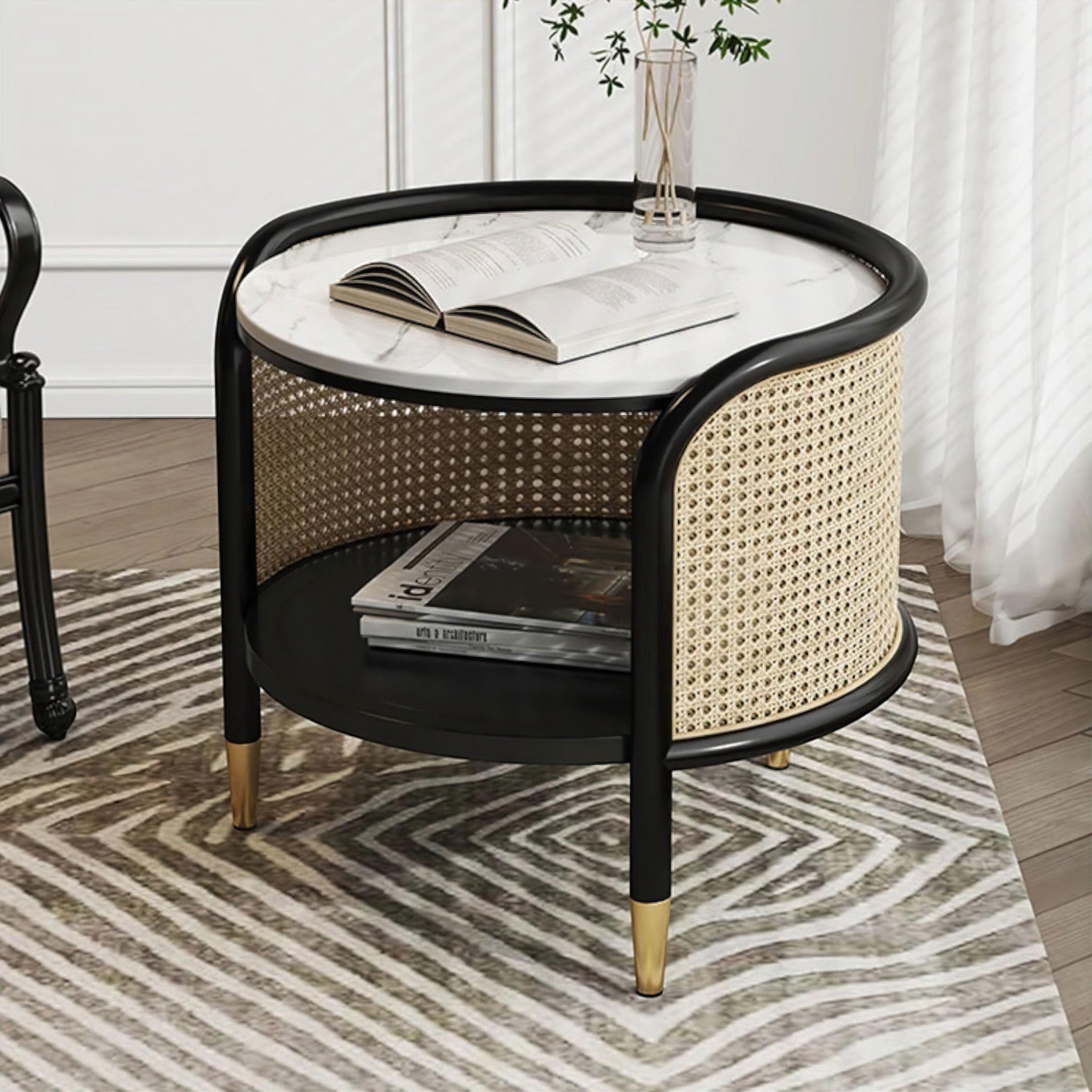 Ettore Side Table Black + Tan 