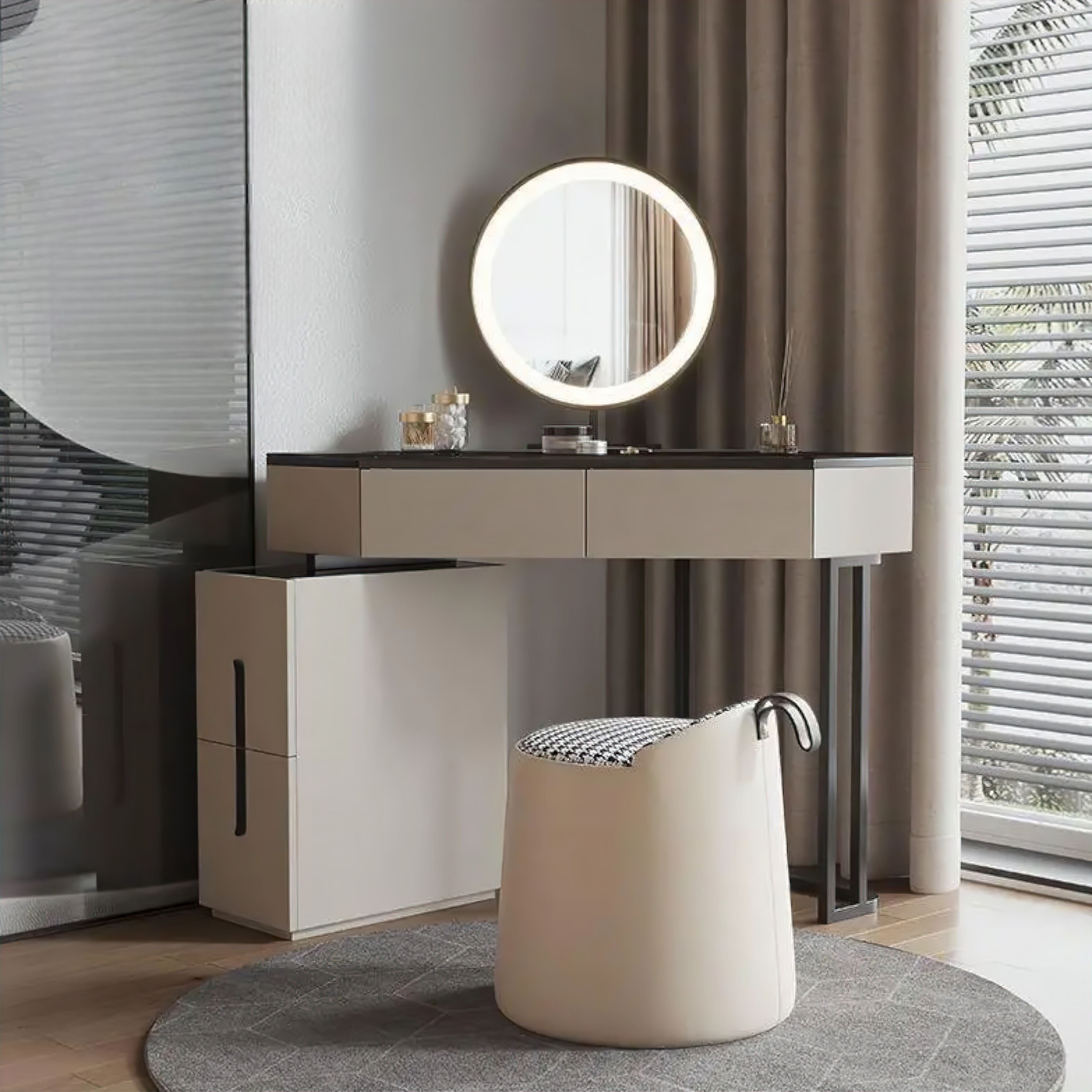 Luxury Triangle Corner Vanity | LED Mirror and 4-Drawer Makeup Table ...