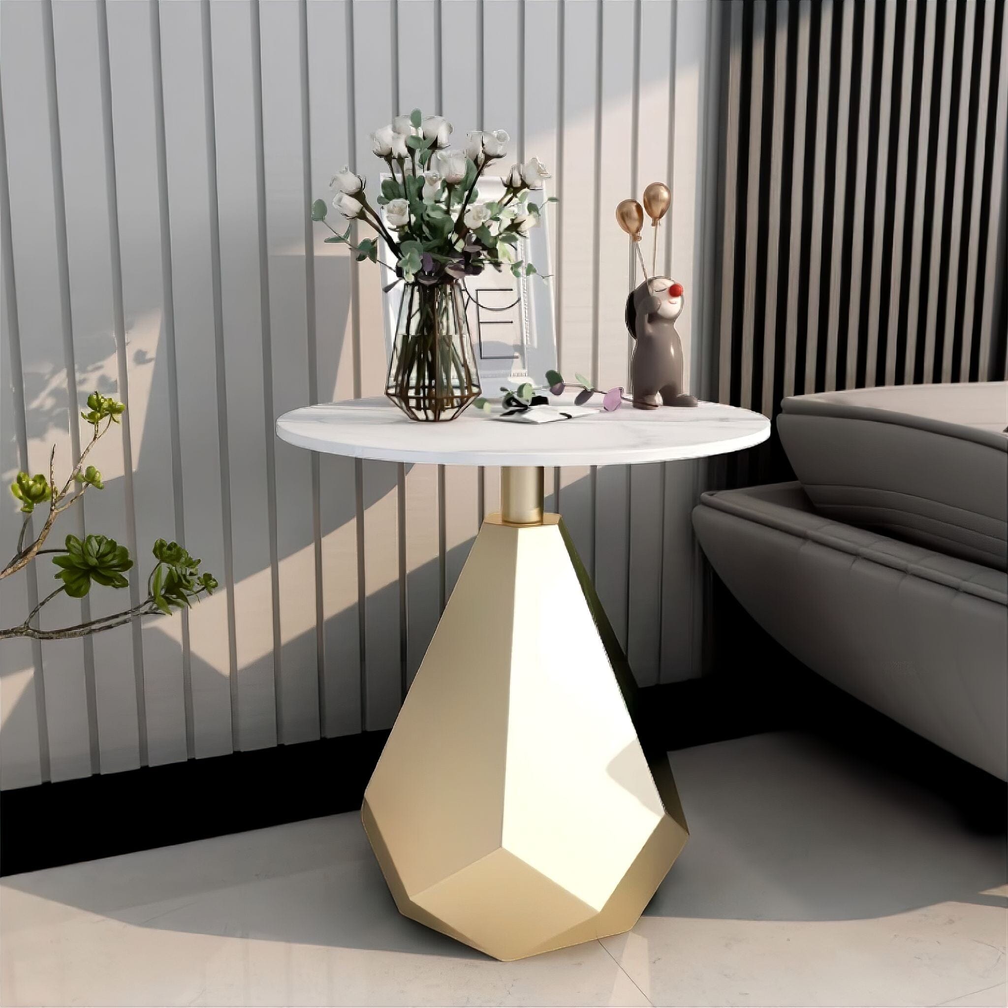 Firmin Slate Side Table White + Gold 
