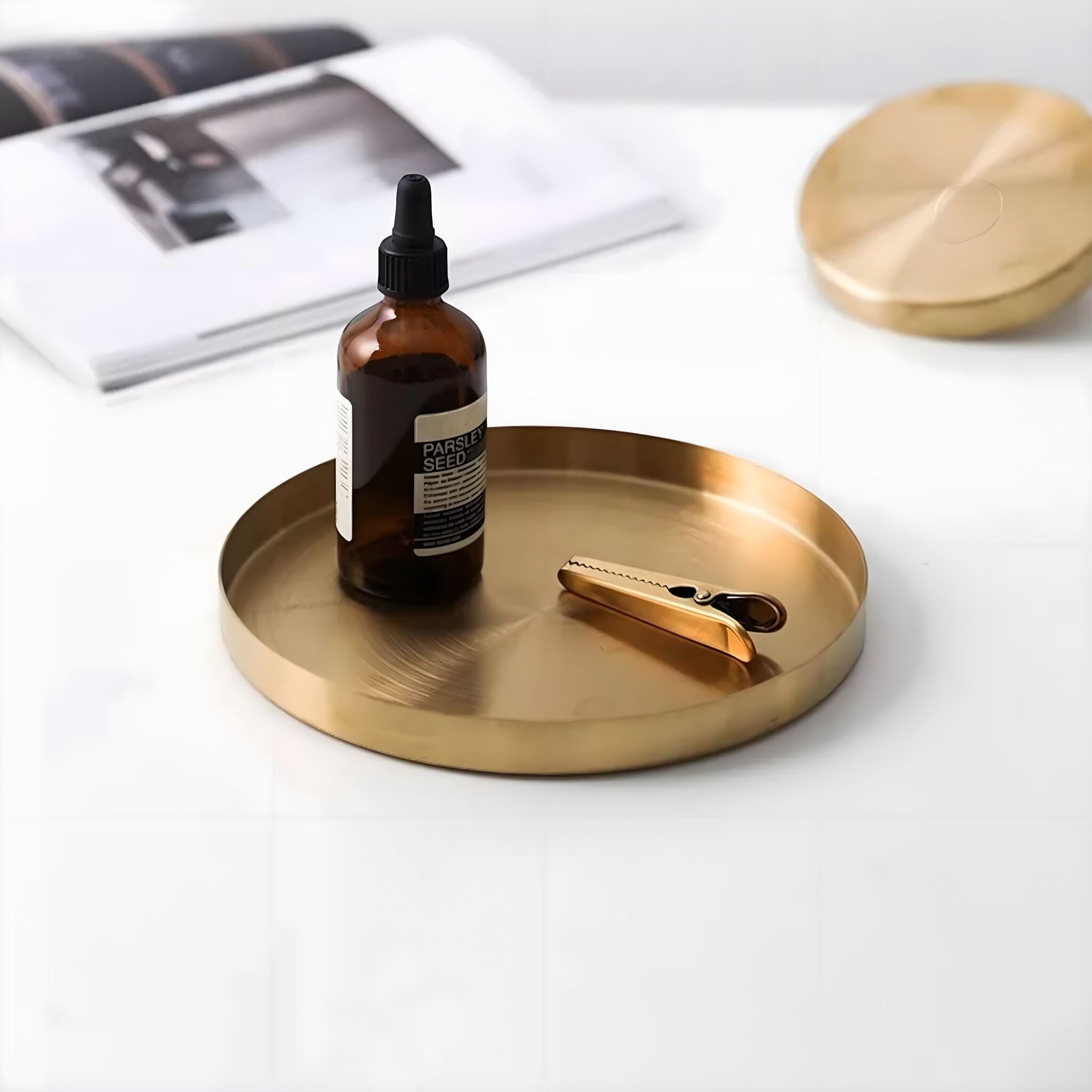 Golden Round Organiser Tray Kitchen & Dining 12.5cm Gold 