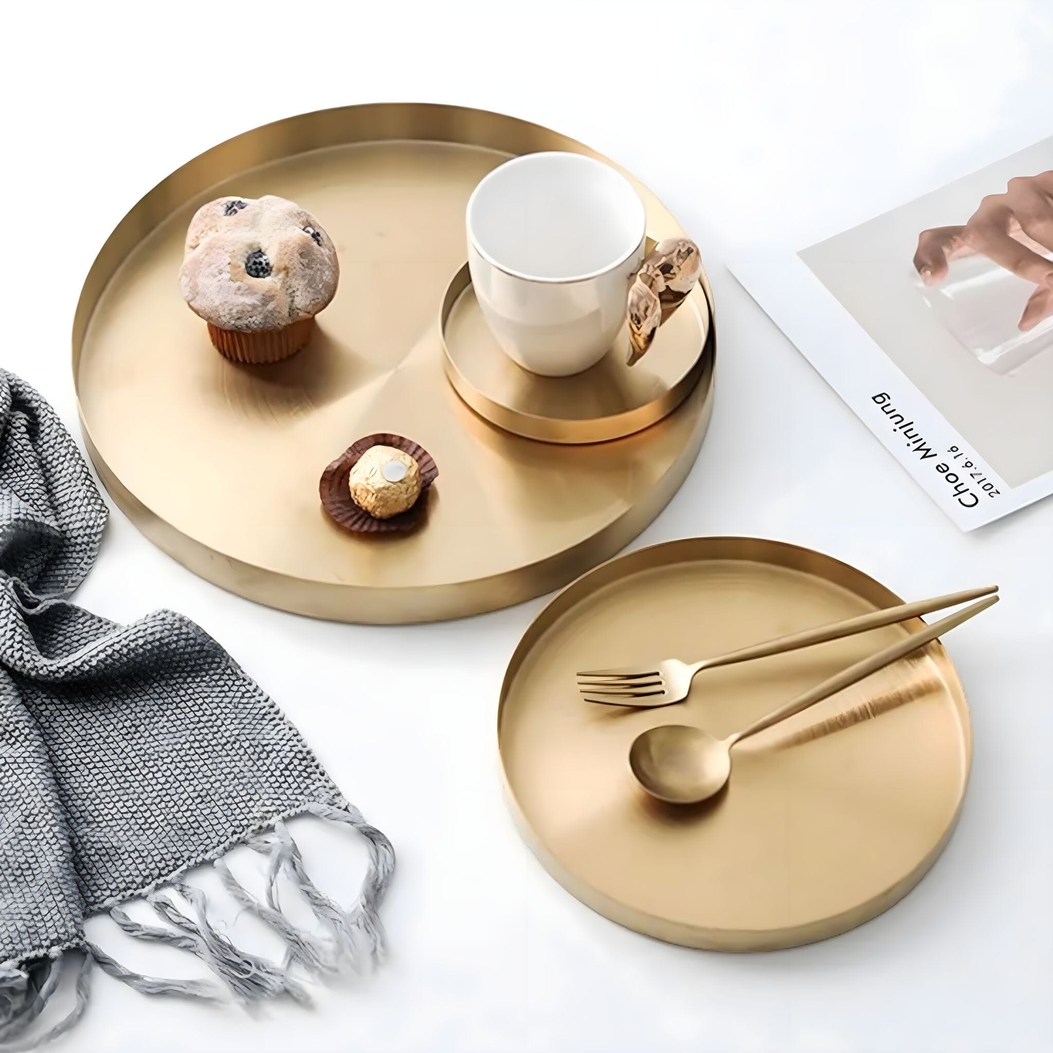 Golden Round Organiser Tray Kitchen & Dining 