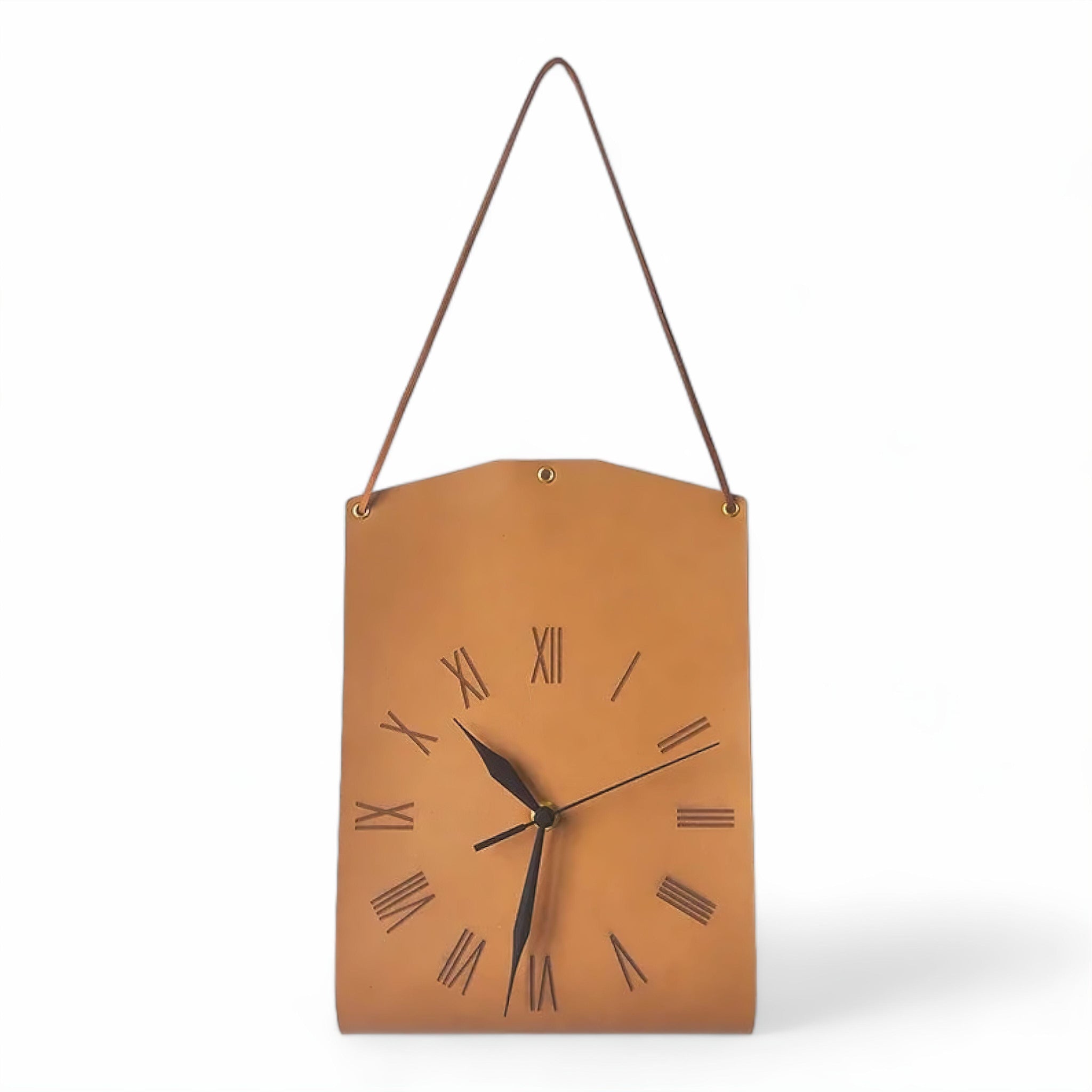 Leather Look Wall Clock Light Tan 