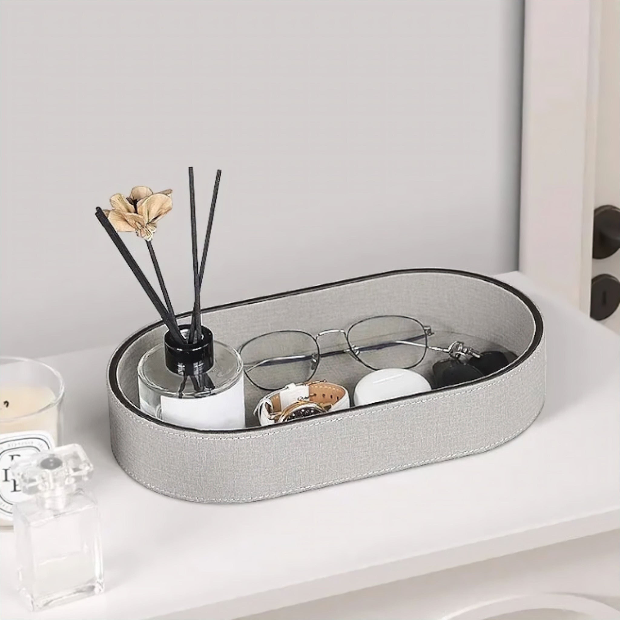 Leather Organiser Tray Decorative Trays Grey 