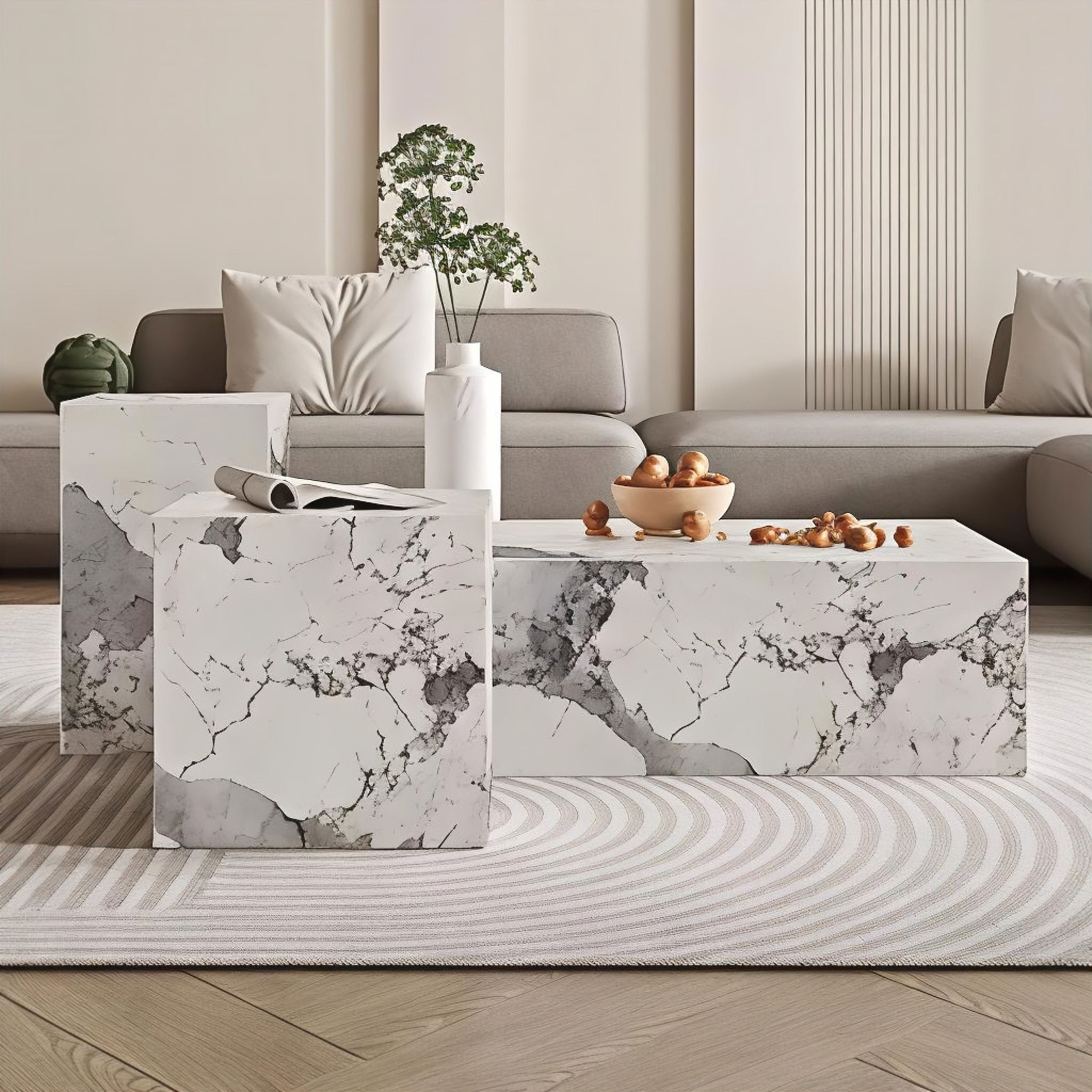Lisette Coffee Table Set Coffee Table White + Dark Veins 