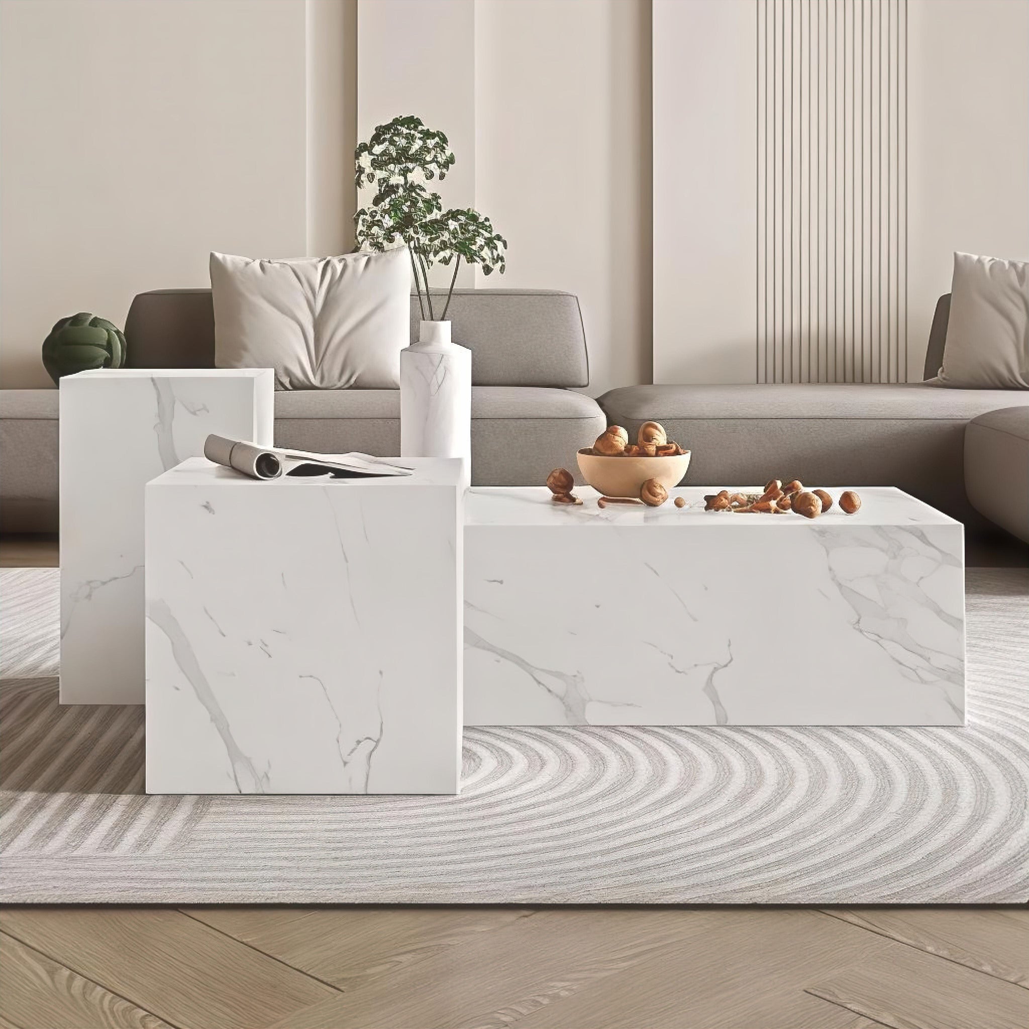 Lisette Coffee Table Set Coffee Table White + Light Veins 