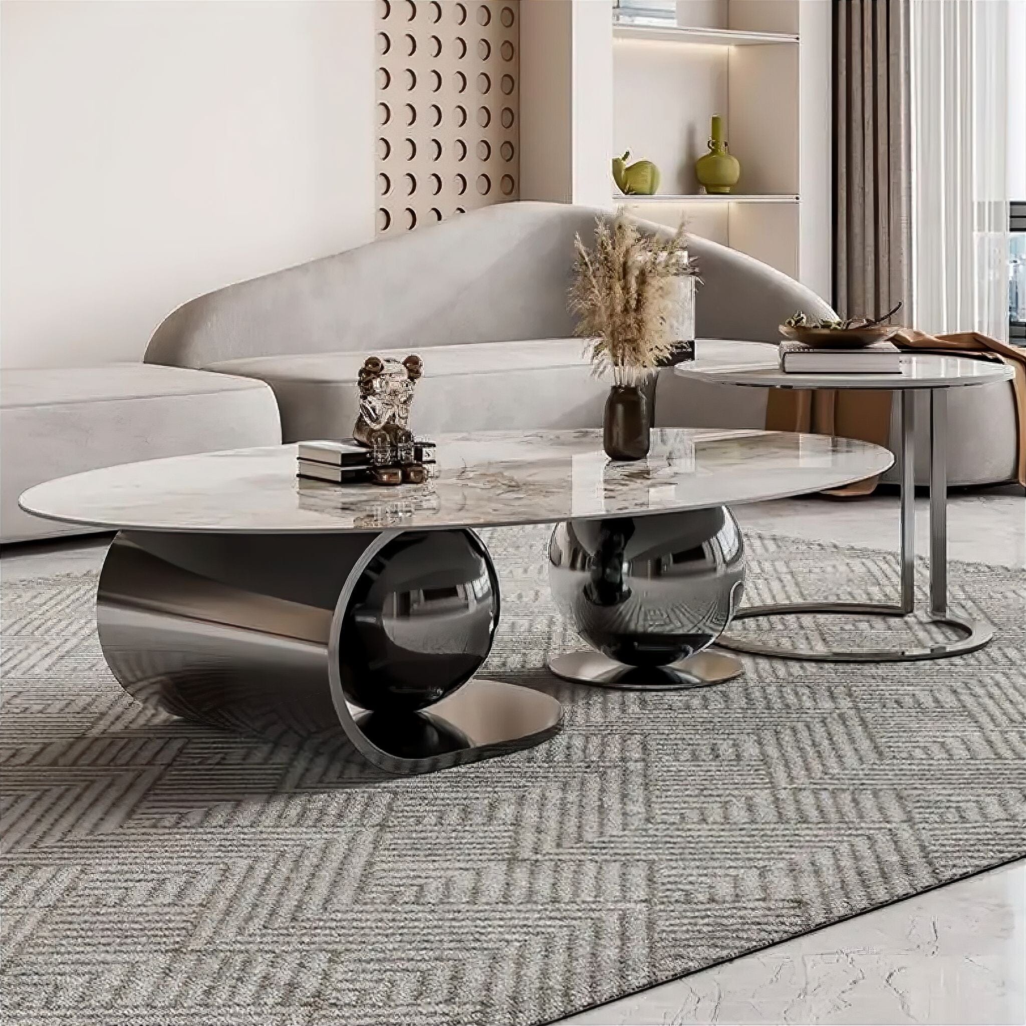 Livia Marble Coffee Table Black 120cm Set 
