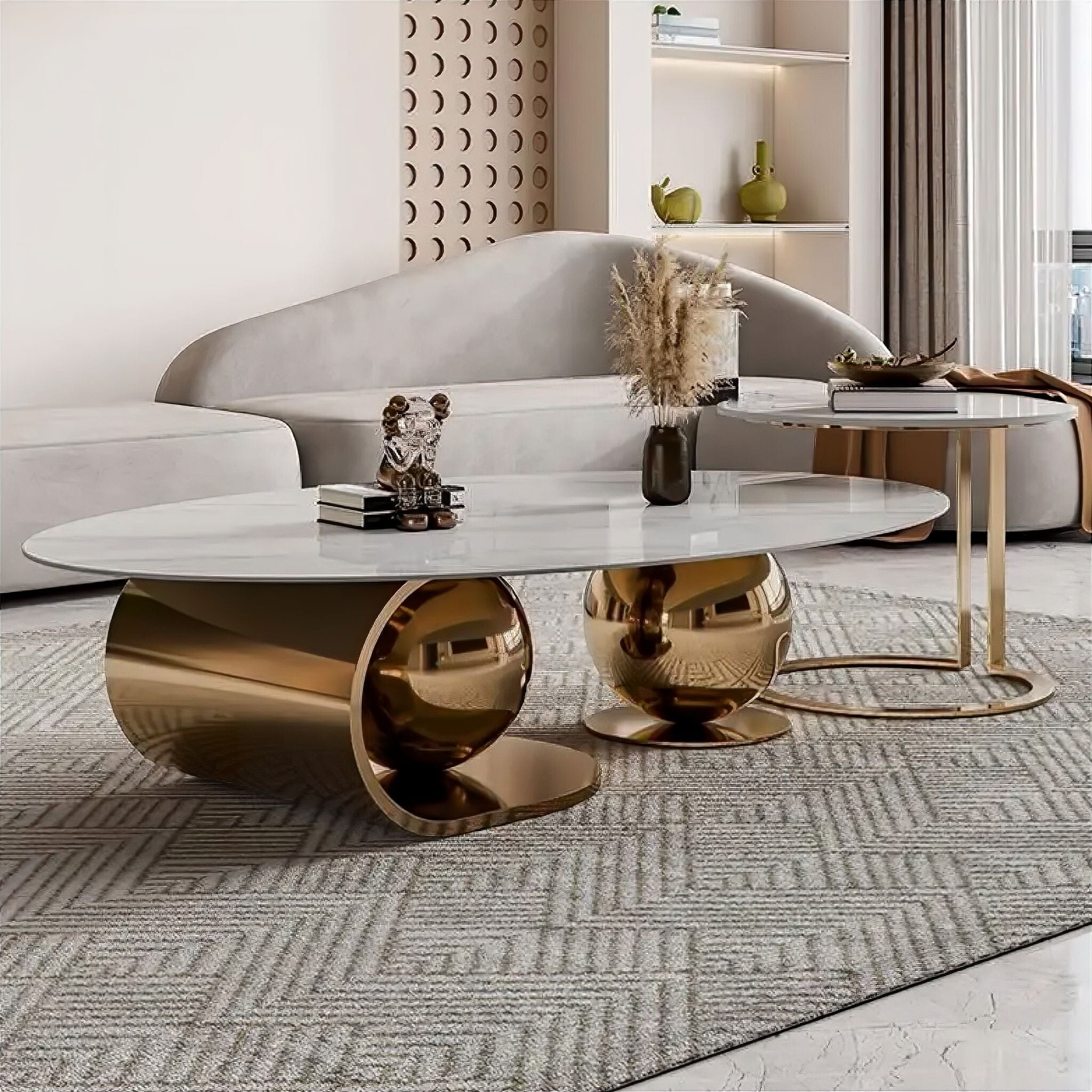 Livia Marble Coffee Table Gold 120cm Set 