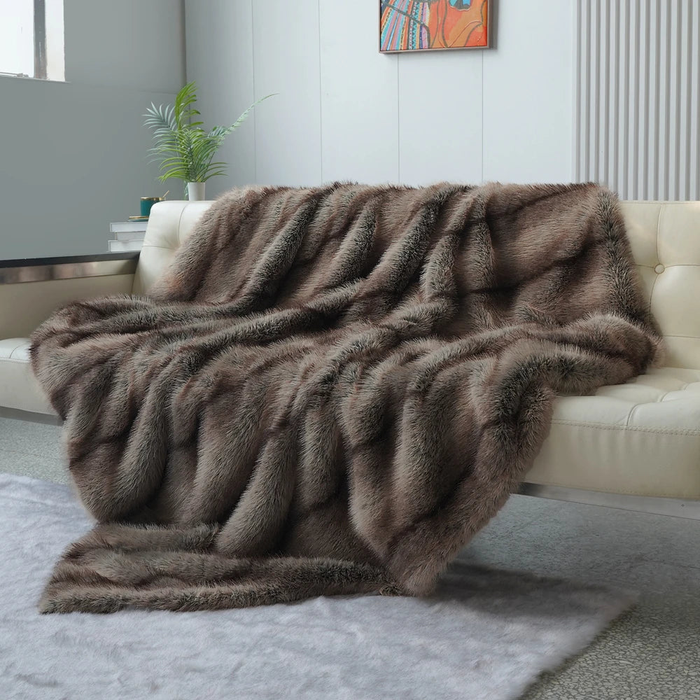 Luxury Faux Fur Blanket High-end Bed Fox Fur Blankets For Beds Plaid on The Sofa Cover Decoration Home Blankets And Throws 