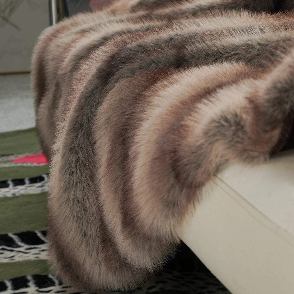 Luxury Faux Fur Blanket High-end Bed Fox Fur Blankets For Beds Plaid on The Sofa Cover Decoration Home Blankets And Throws 