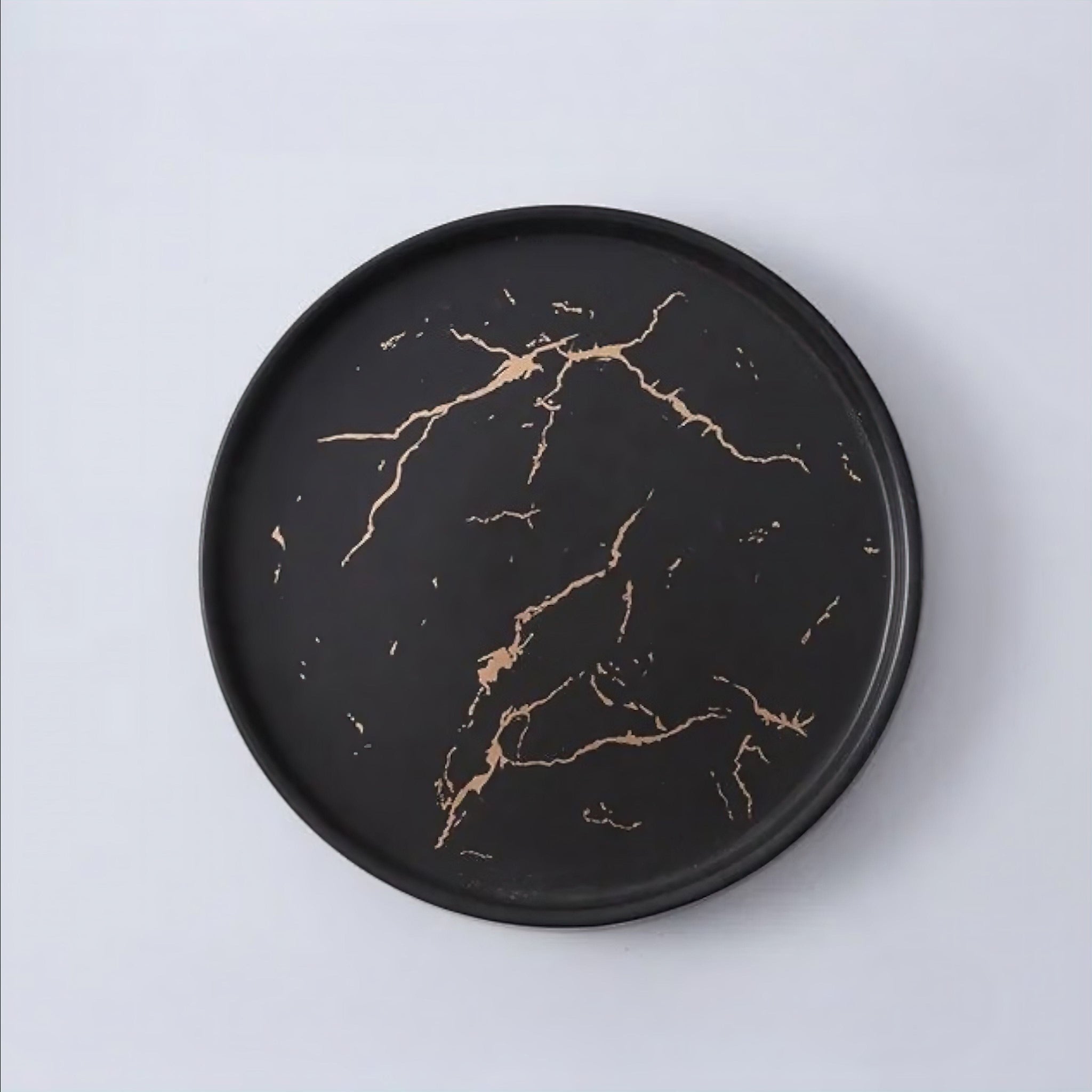 Marble Look Serving Tray Decorative Trays Black + Gold 20cm (8") 