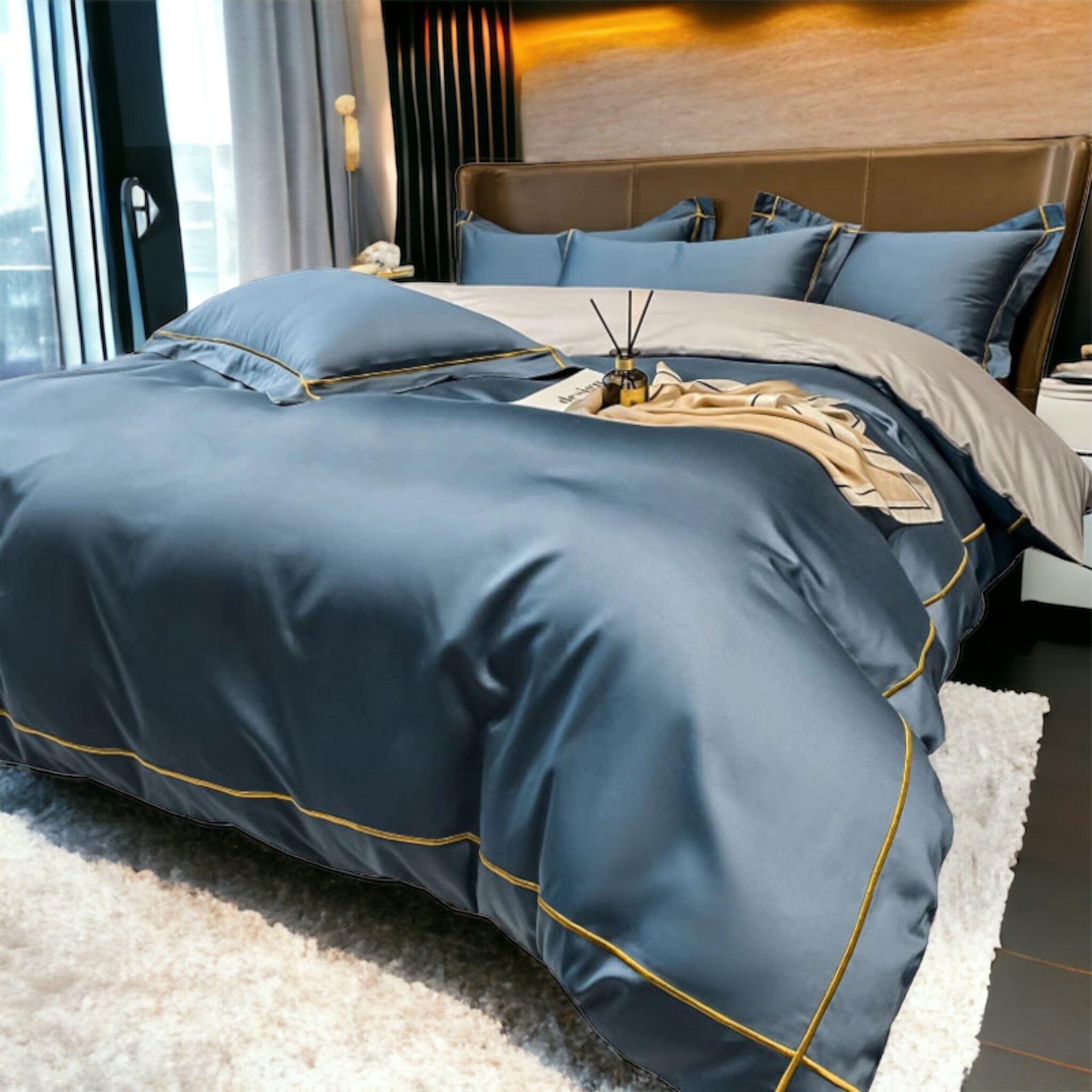 Mauve Egyptian Sheet Set Bed Sheets Navy Blue Fitted Bed Sheet - King x 4pcs 