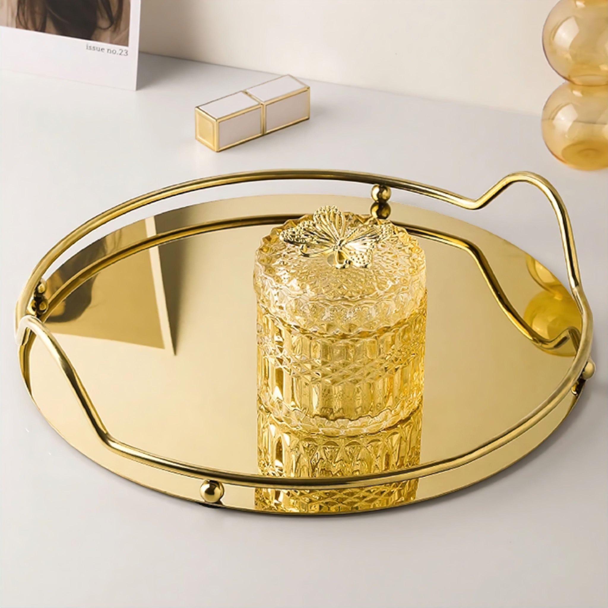 Metallic Serving Tray Decorative Trays Gold - Round Tray 