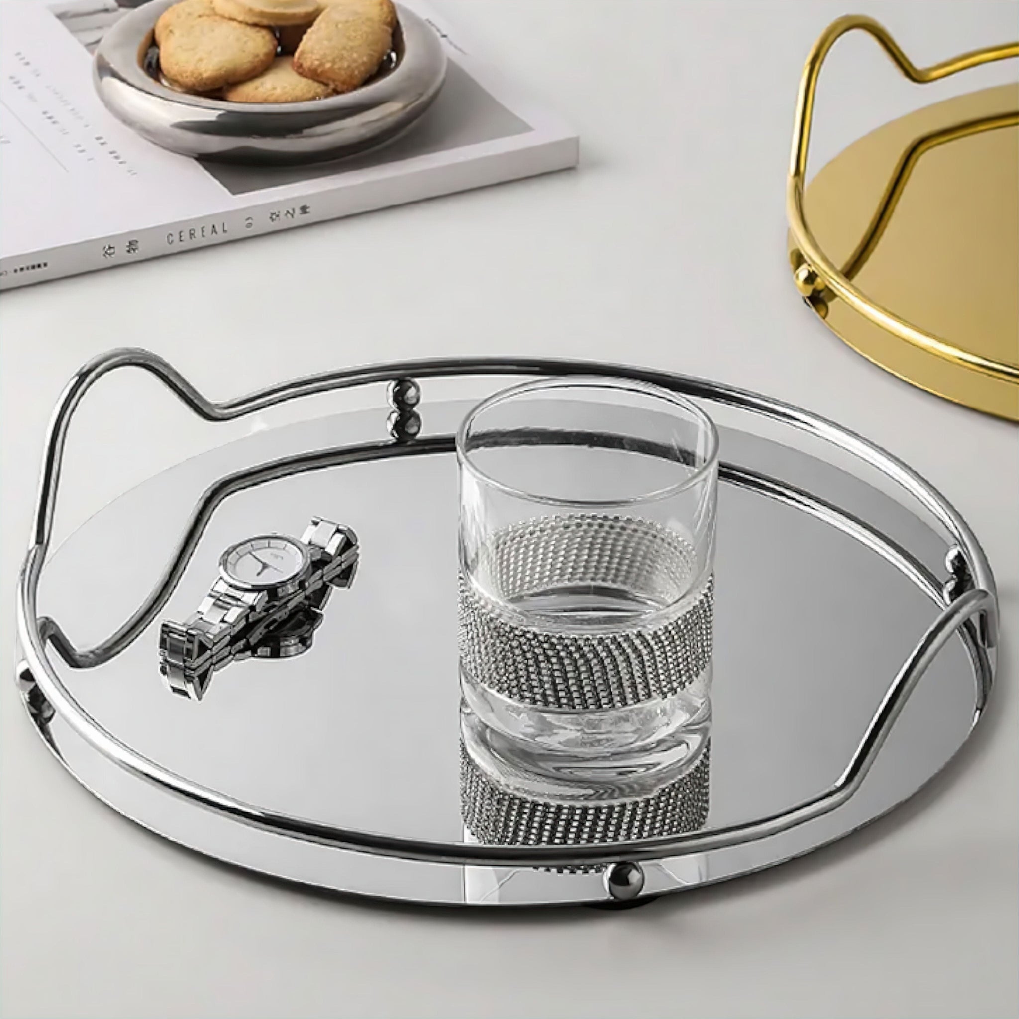 Metallic Serving Tray Decorative Trays Silver - Round Tray 