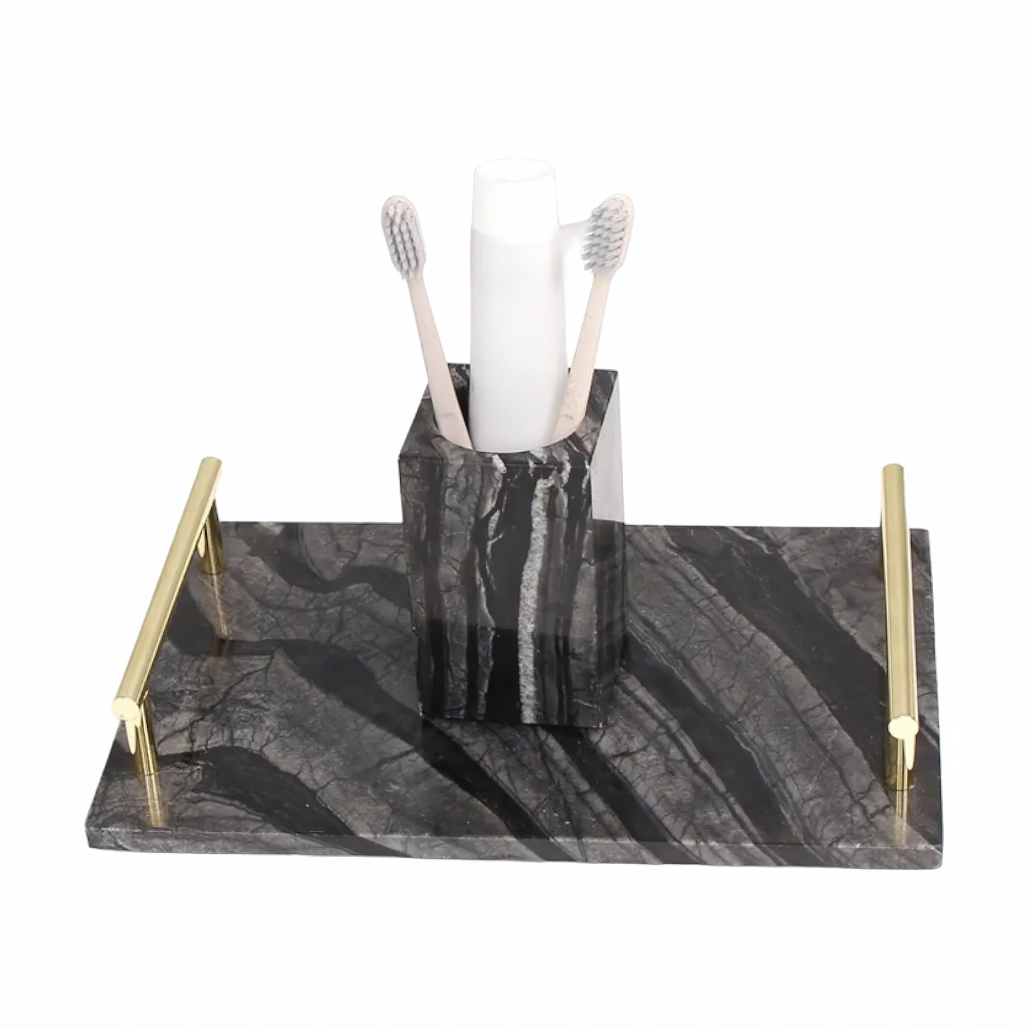 Midnight Bathroom Accessories Collection Tray With Handle 