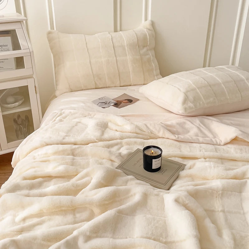Mink Hair Blanket Thicken Warm Bedspread High Quality Rabbit Velvet Faux Fur Home Linen Grid Flannel Cover Wedding Gift Nap New 