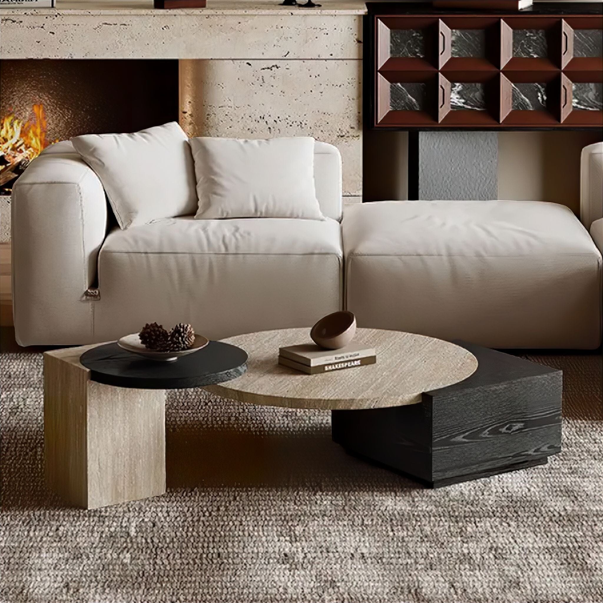 Oraine Travertine Coffee Table Set Black Set 