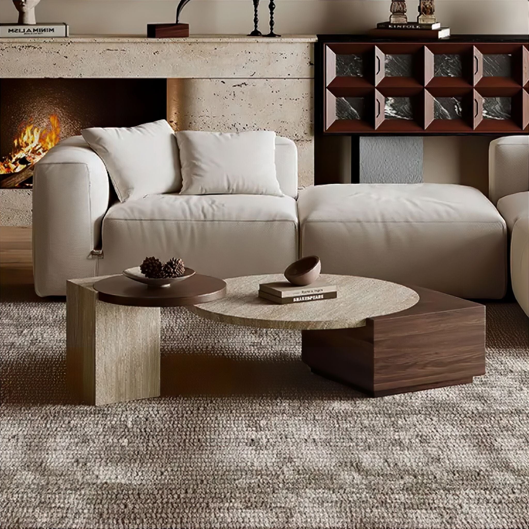 Oraine Travertine Coffee Table Set Chocolate Set 