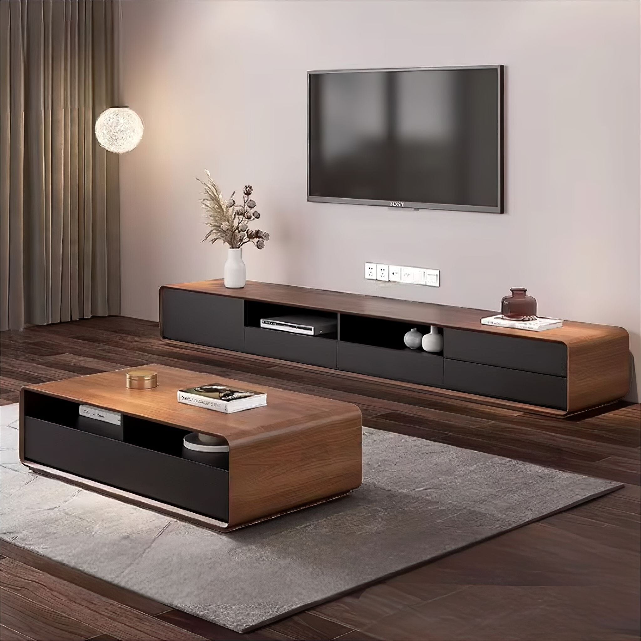 Ruppert TV Cabinet Walnut + Black 180cm 