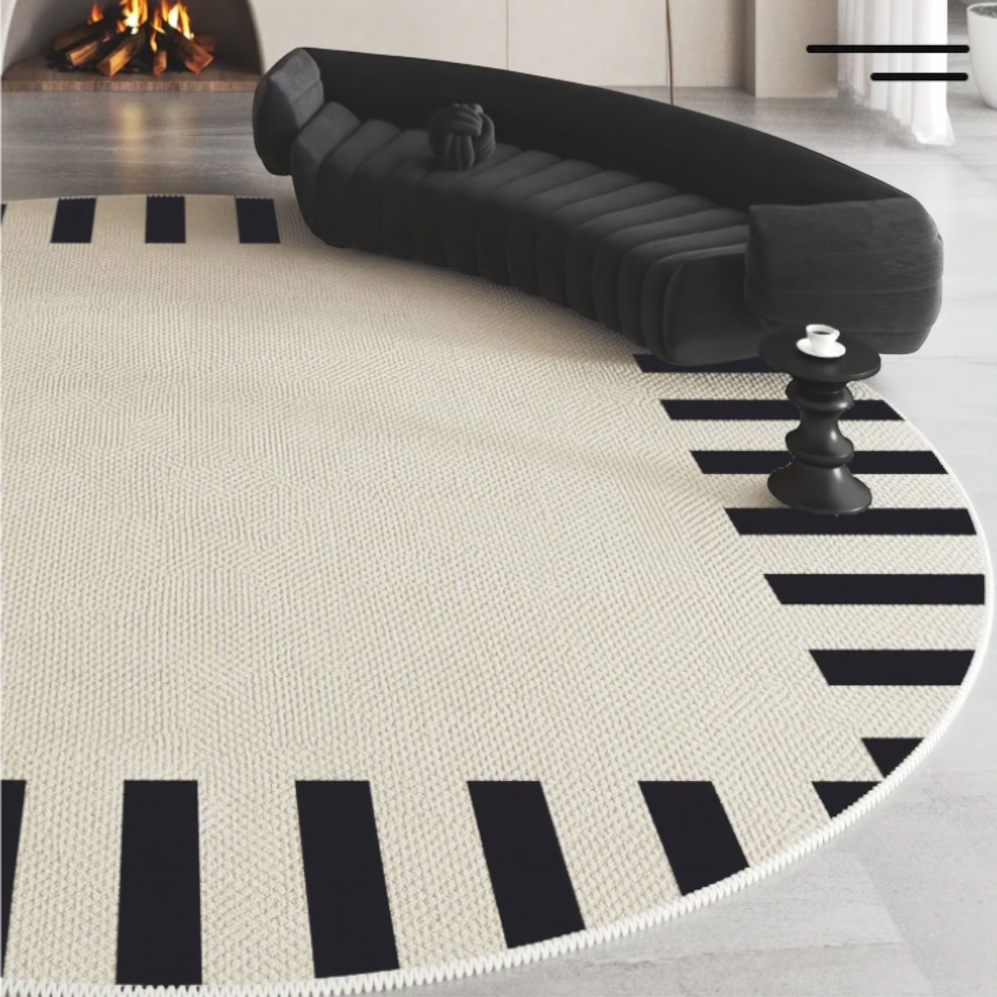 Modern Minimalist Stripe Carpet | Round Thicken French Style Rug ...