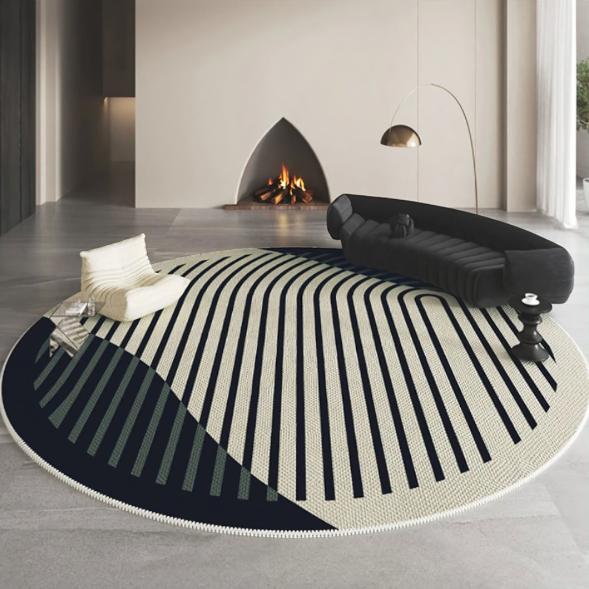 Modern Minimalist Stripe Carpet | Round Thicken French Style Rug ...