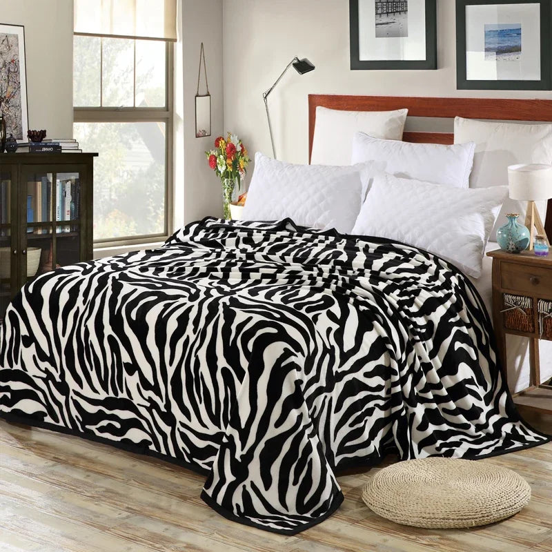 Super Comfortable Soft Mink Felting Blanket Zebra Striped Pattern Floral Blanket Thrown On The Sofa / Bed / Travel Breathable 