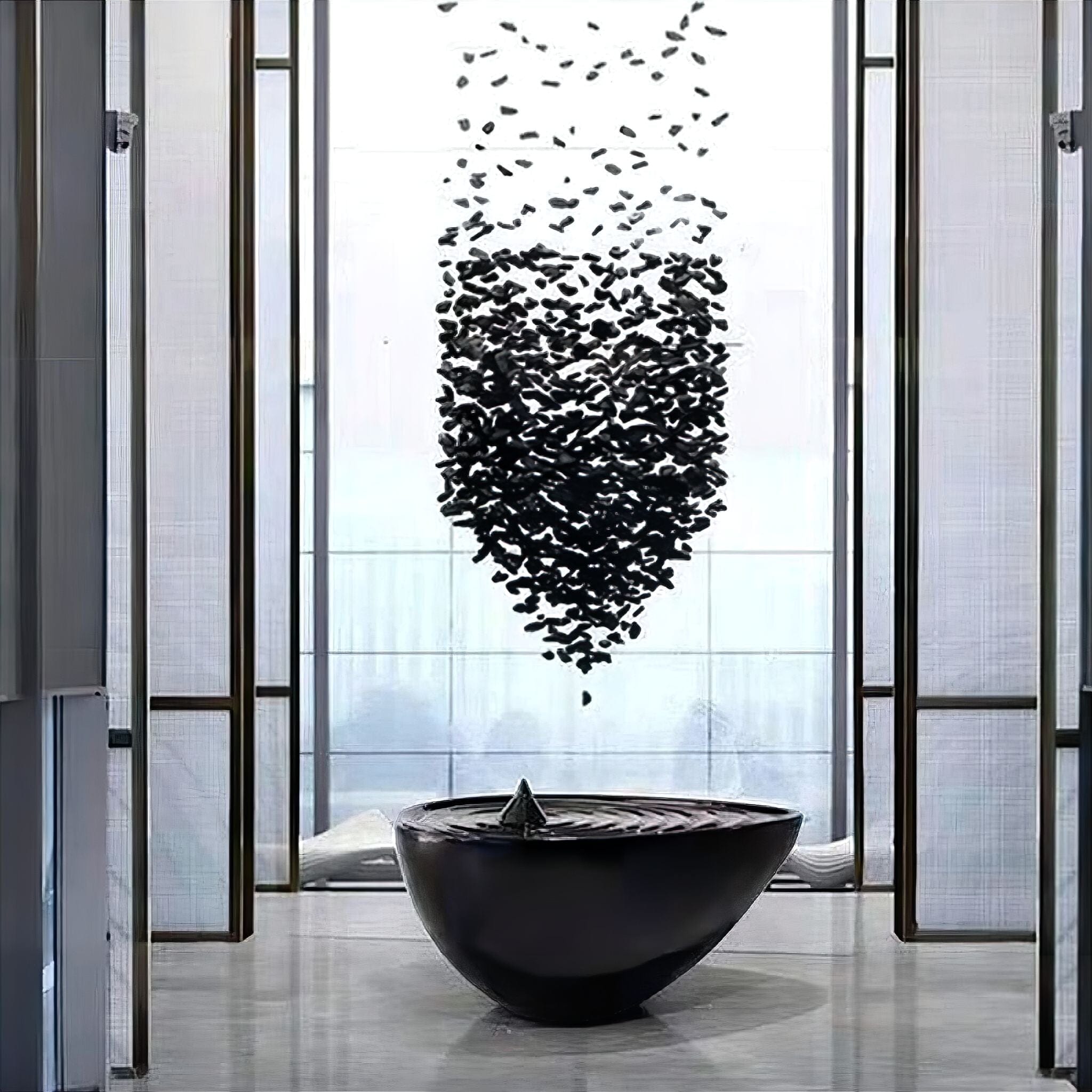 Sylvain Stone Chandelier Lighting 40cm ø x 150cm L Black Stone 