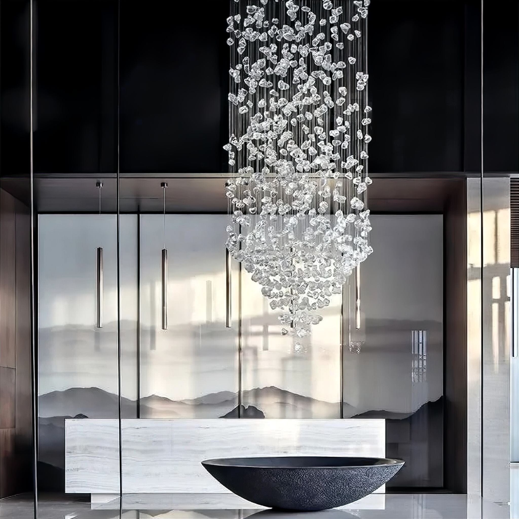 Sylvain Stone Chandelier Lighting 40cm ø x 150cm L Clear Stone 