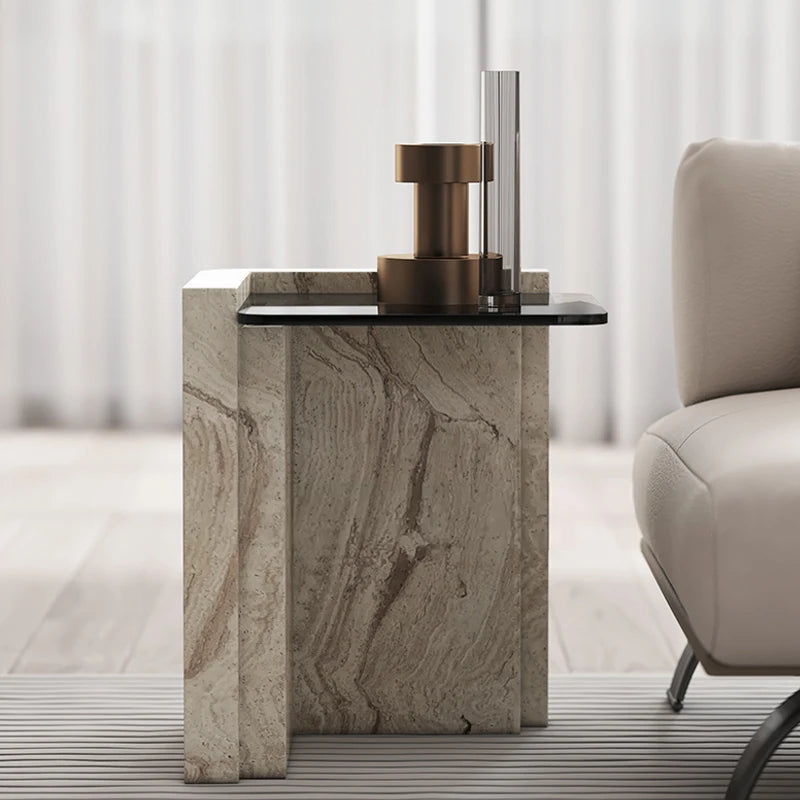 Tempered Glass Designed Bedroom Round Side Coffee Table Luxury Living Furniture Modern Natural Marble wholesale customization 