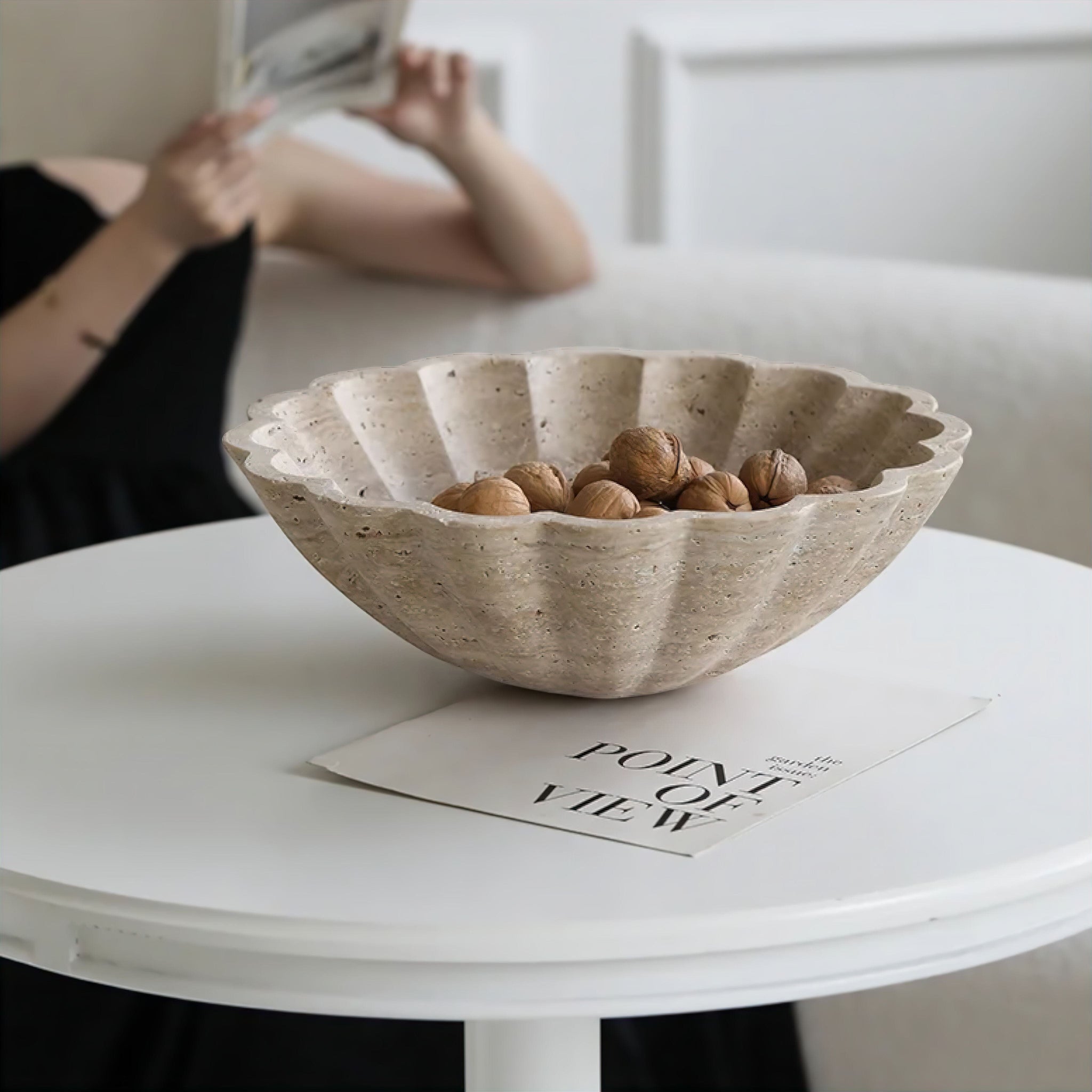 Elegant Travertine Fruit Bowl