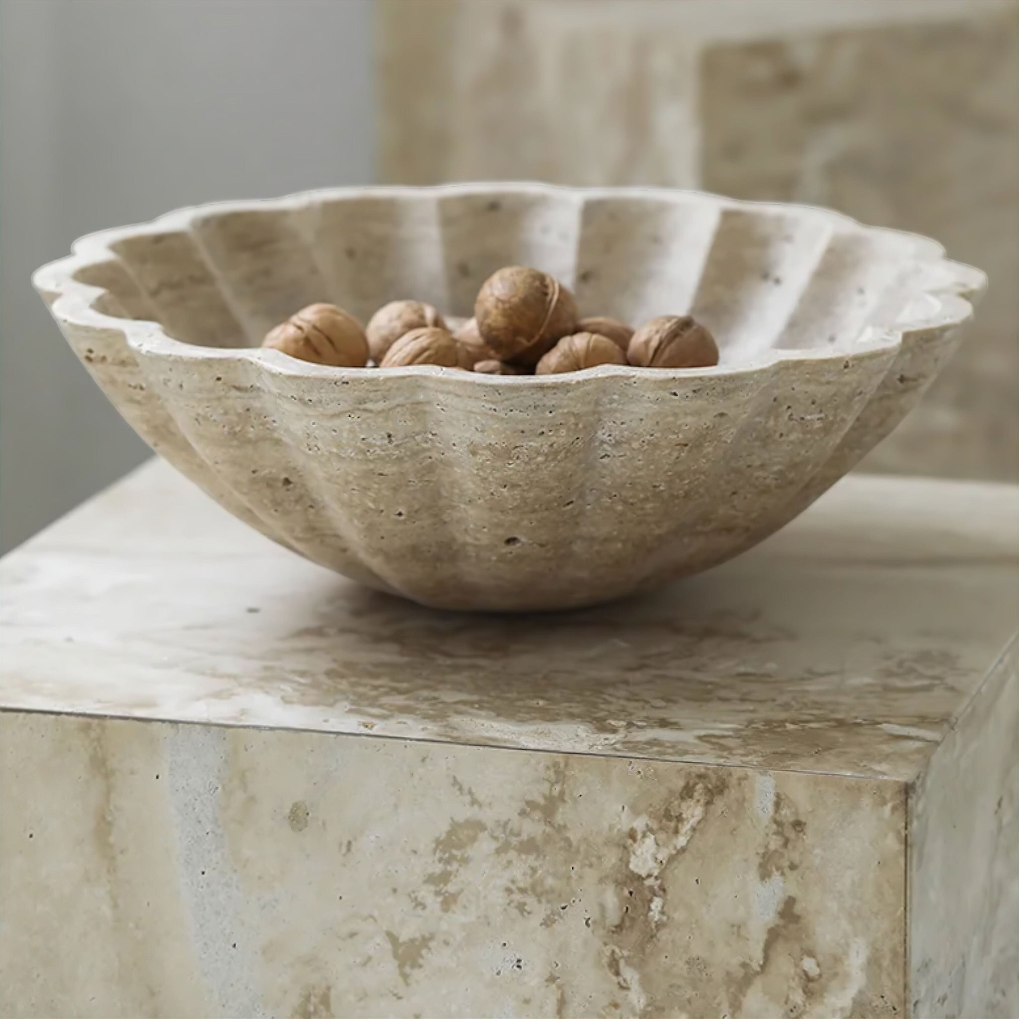 Elegant Travertine Fruit Bowl